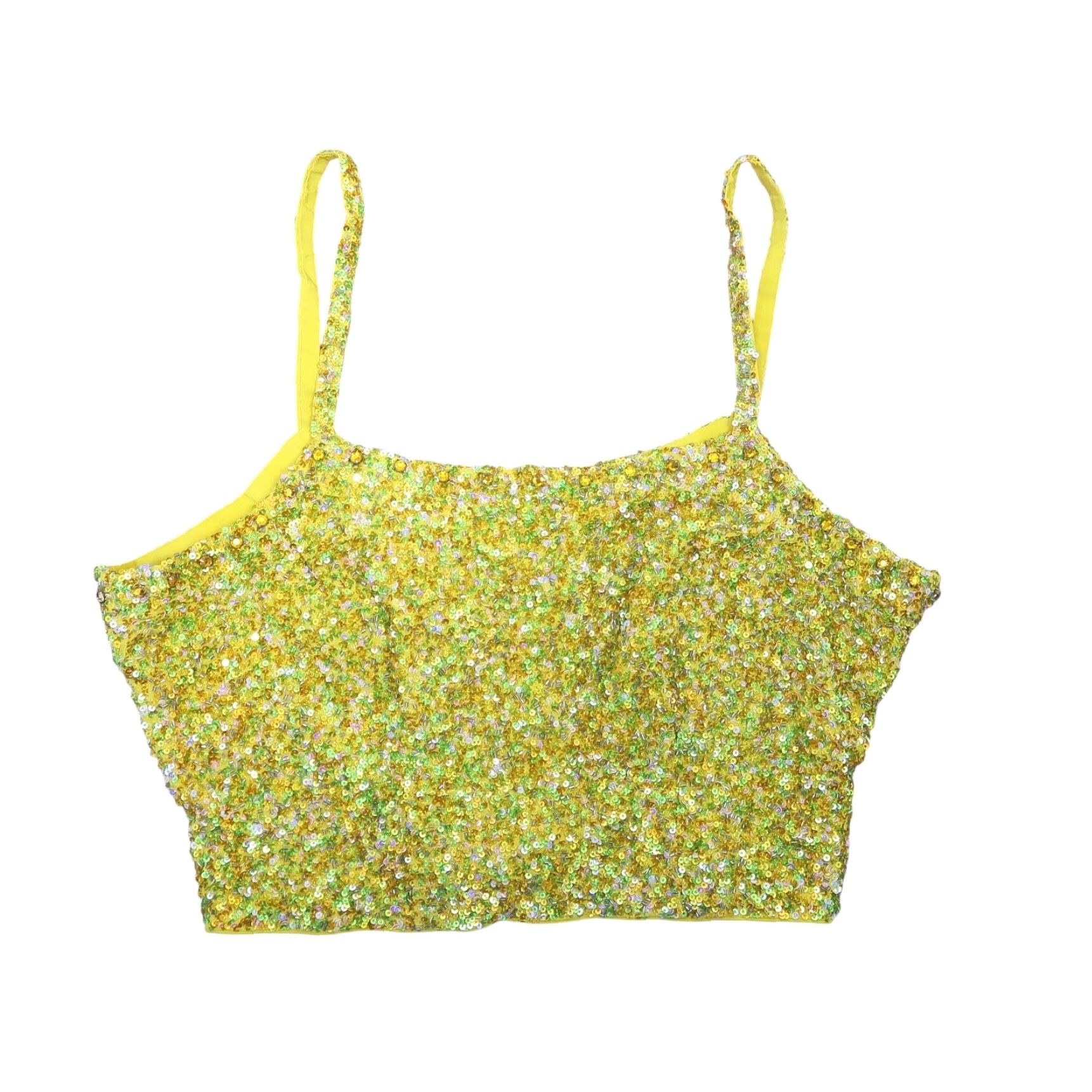 Vintage VINTAGE 90s Yellow Sequin Beaded Shimmering Cami Crop Top S Tank Sleeveless Zip Party/Cocktail Formal Womens Boys Girls? Size S / US 4 / IT 40 - 6 Thumbnail