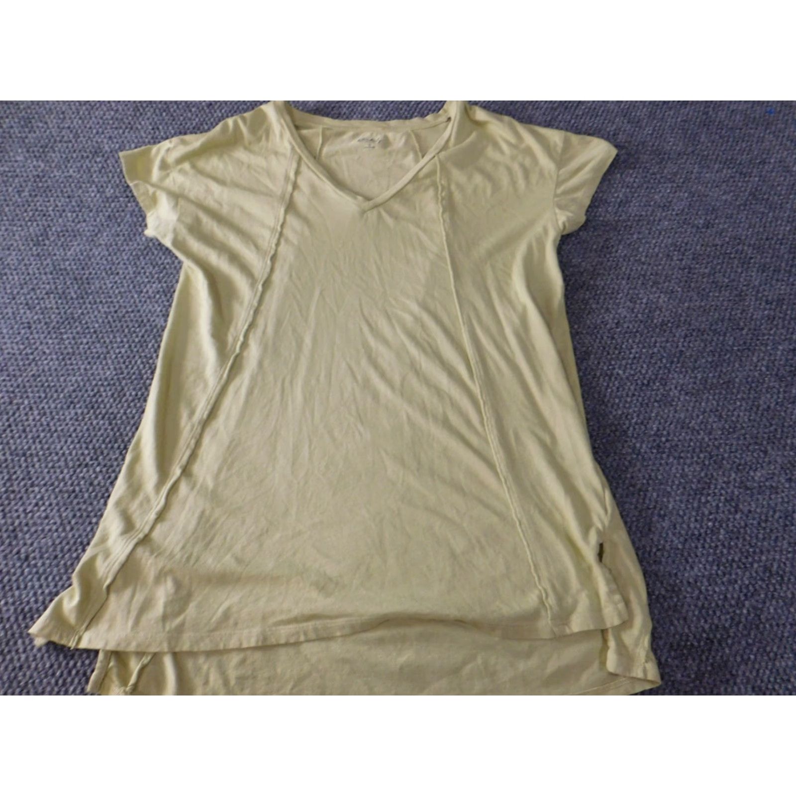 Vintage Wonderly Blouse Shirt Womens S Yellow Short Sleeve Crew Neck Pullover Stretch Cotton Modal Rayon Casual Basic Classic Size S / US 4 / IT 40 - 2 Thumbnail