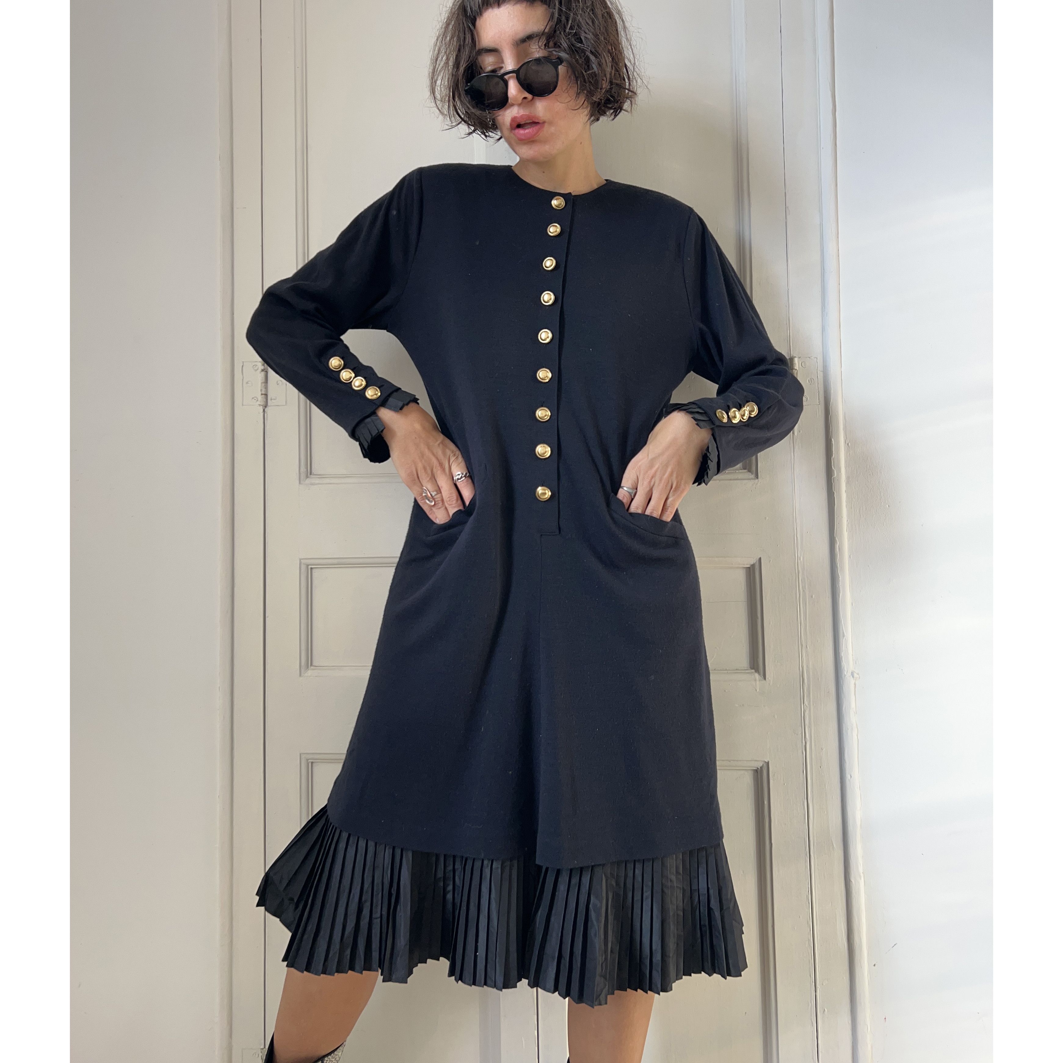 Vintage Vintage 80s Wool Silk Midi Dress Size M / US 6-8 / IT 42-44 - 3 Thumbnail