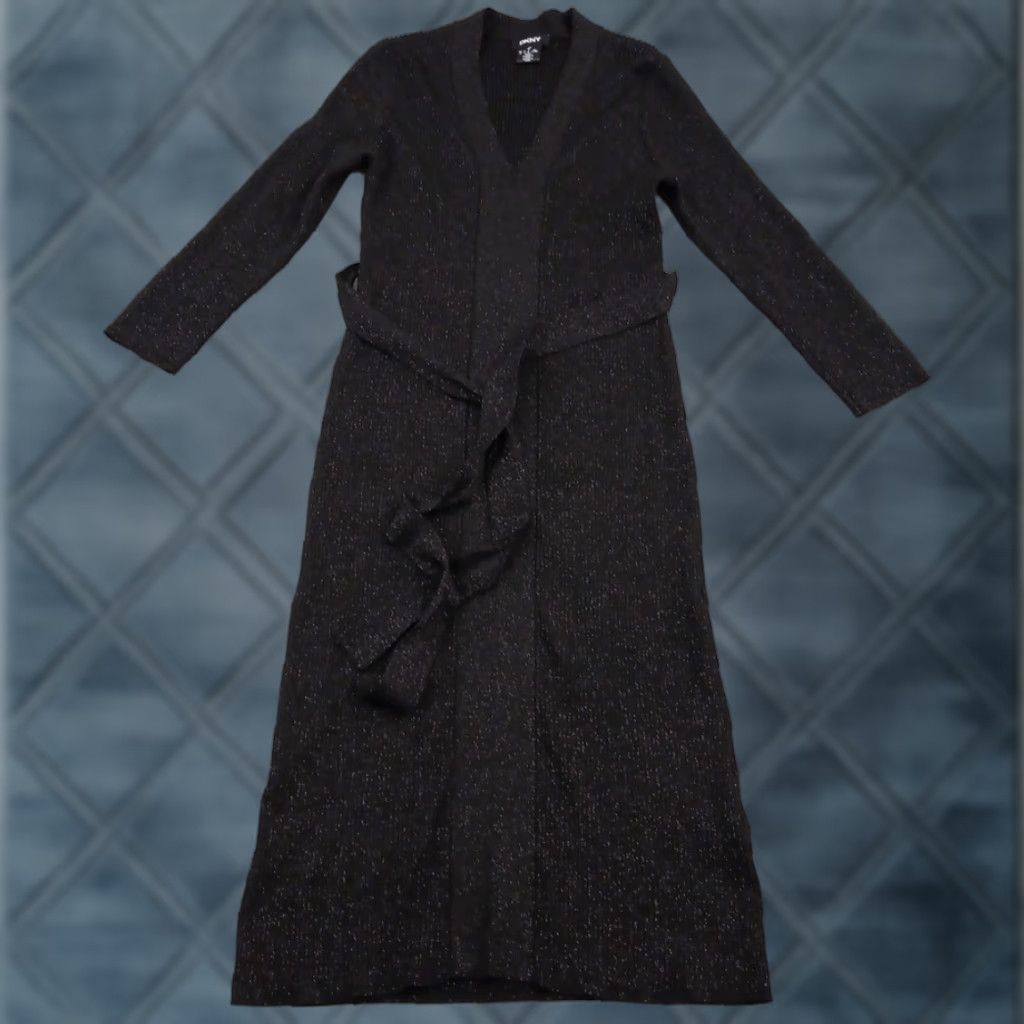 DKNY DKNY Sweater Dress Large Black Silver Glitter Long Pullover Belted Size L / US 10 / IT 46 - 1 Thumbnail
