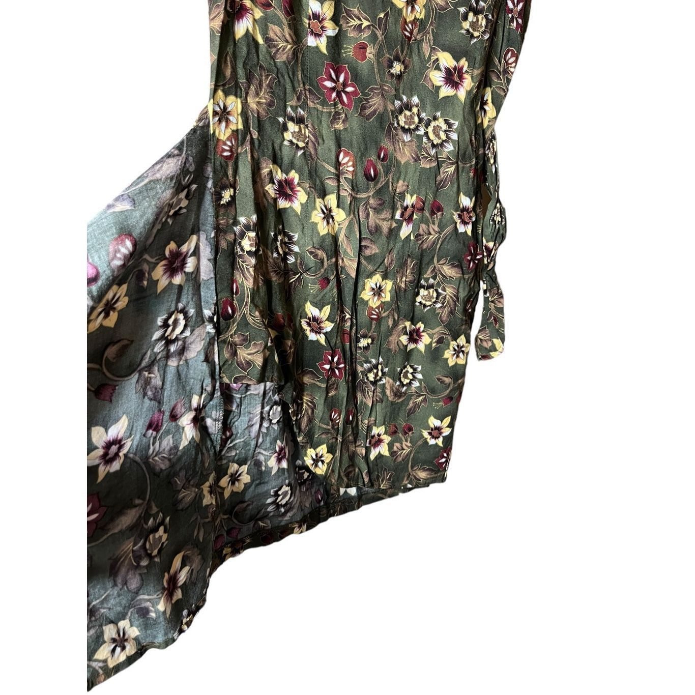 Other Vintage Tickets 90s Green Floral Print Wrap Dress Size 5/6 Size M / US 6-8 / IT 42-44 - 4 Thumbnail