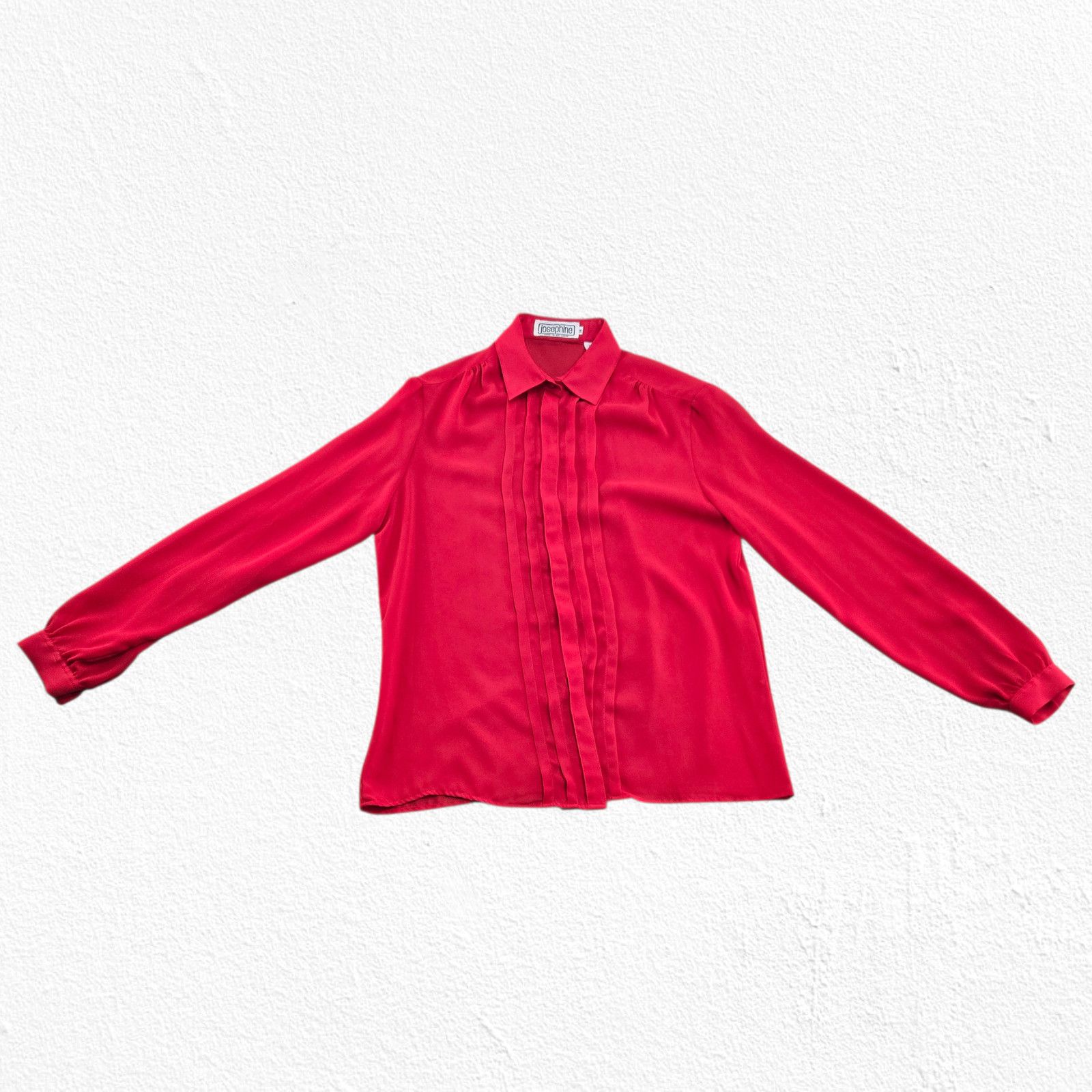 Vintage 90s Red Pleated Front Long Sleeve Blouse Size 14 Size XL / US 12-14 / IT 48-50 - 3 Thumbnail