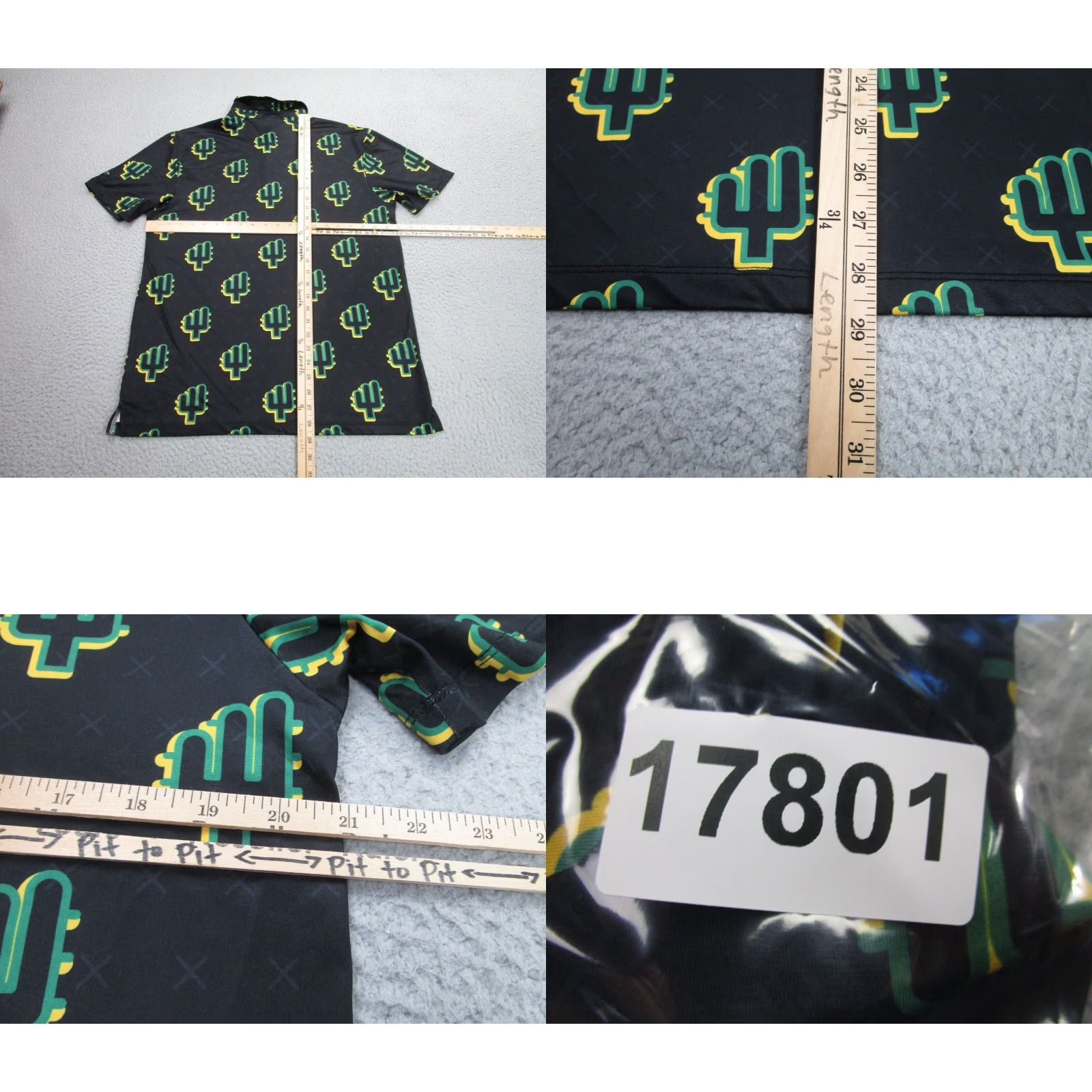 Vintage Yatta Golf Polo Shirt Men M Black Green Cactus All Over Performance Active Golf Size US M / EU 48-50 / 2 - 8 Thumbnail