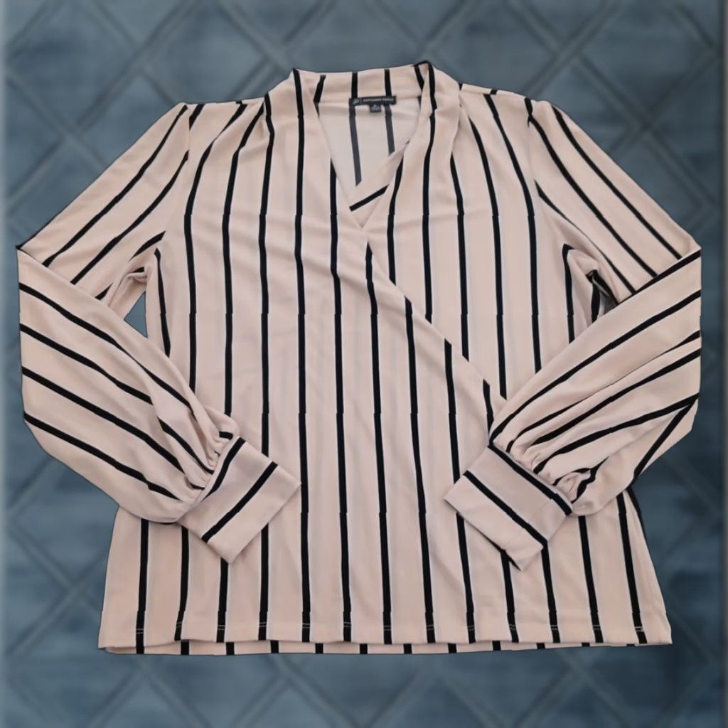 Adrianna Papell Adriana Papell Shirt Womens Medium Pink Black Striped V-Neck Pullover Size M / US 6-8 / IT 42-44 - 1 Thumbnail