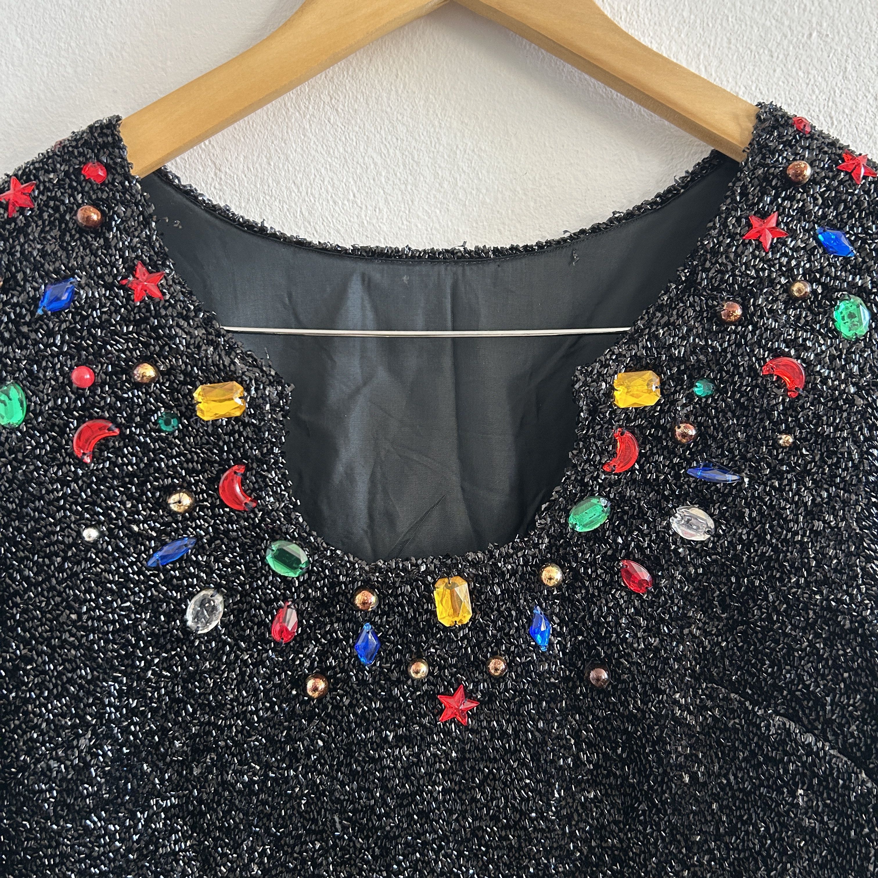 Vintage Vintage 80s Jeweled Black Lurex Mini Dress Size S / US 4 / IT 40 - 12 Thumbnail