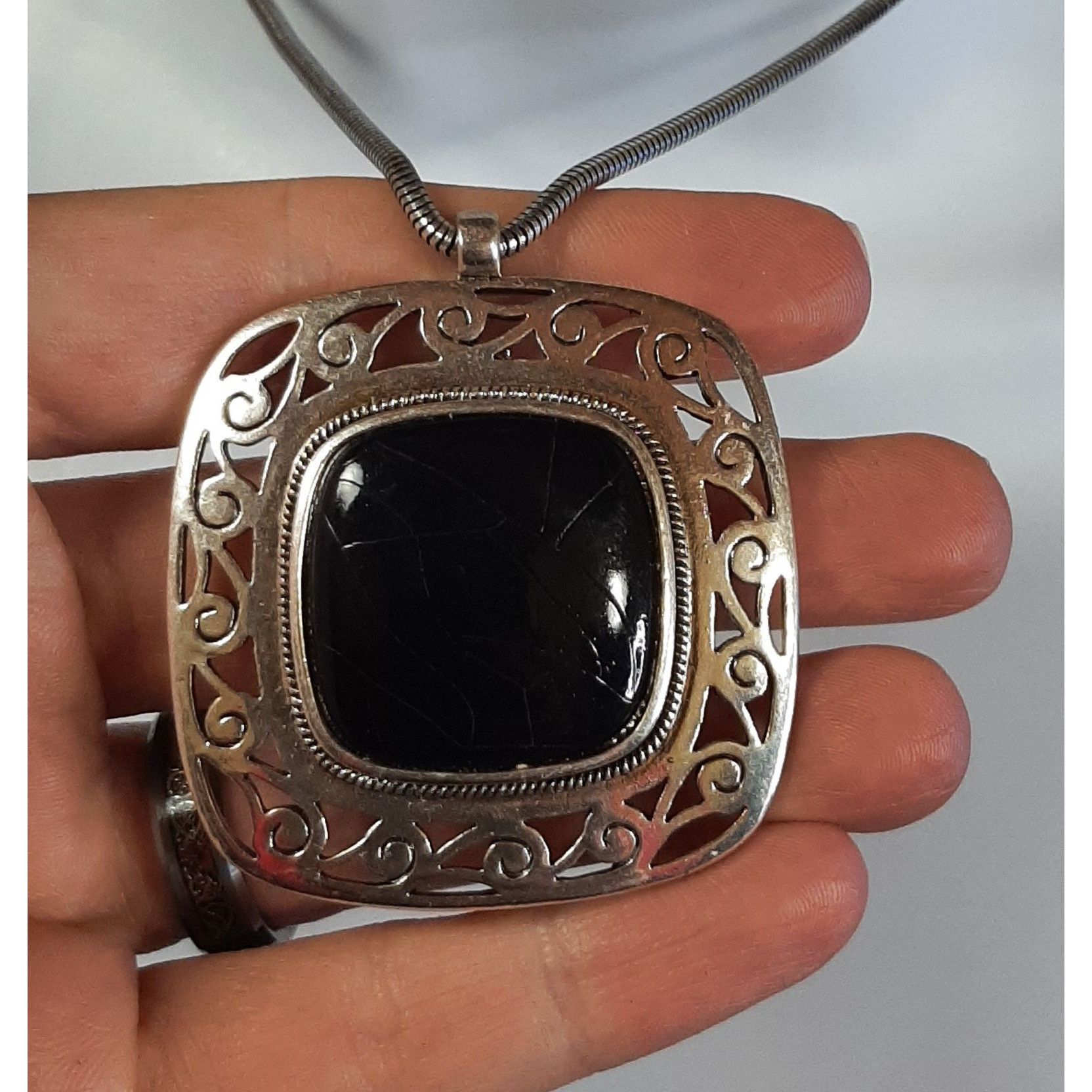 Other Chunky Abstract Pendant Necklace With Scrollwork Border Size ONE SIZE - 3 Thumbnail