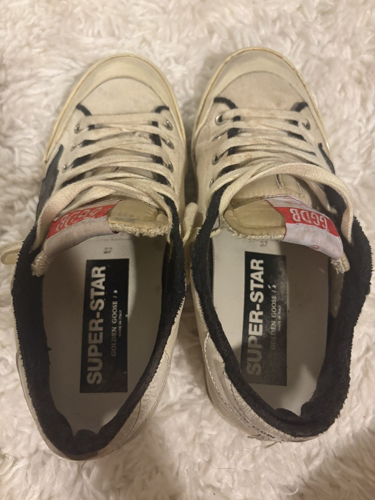 Golden Goose Golden Goose Cream and Black Super-Star Sneakers Size US 7 / IT 37 - 8 Thumbnail
