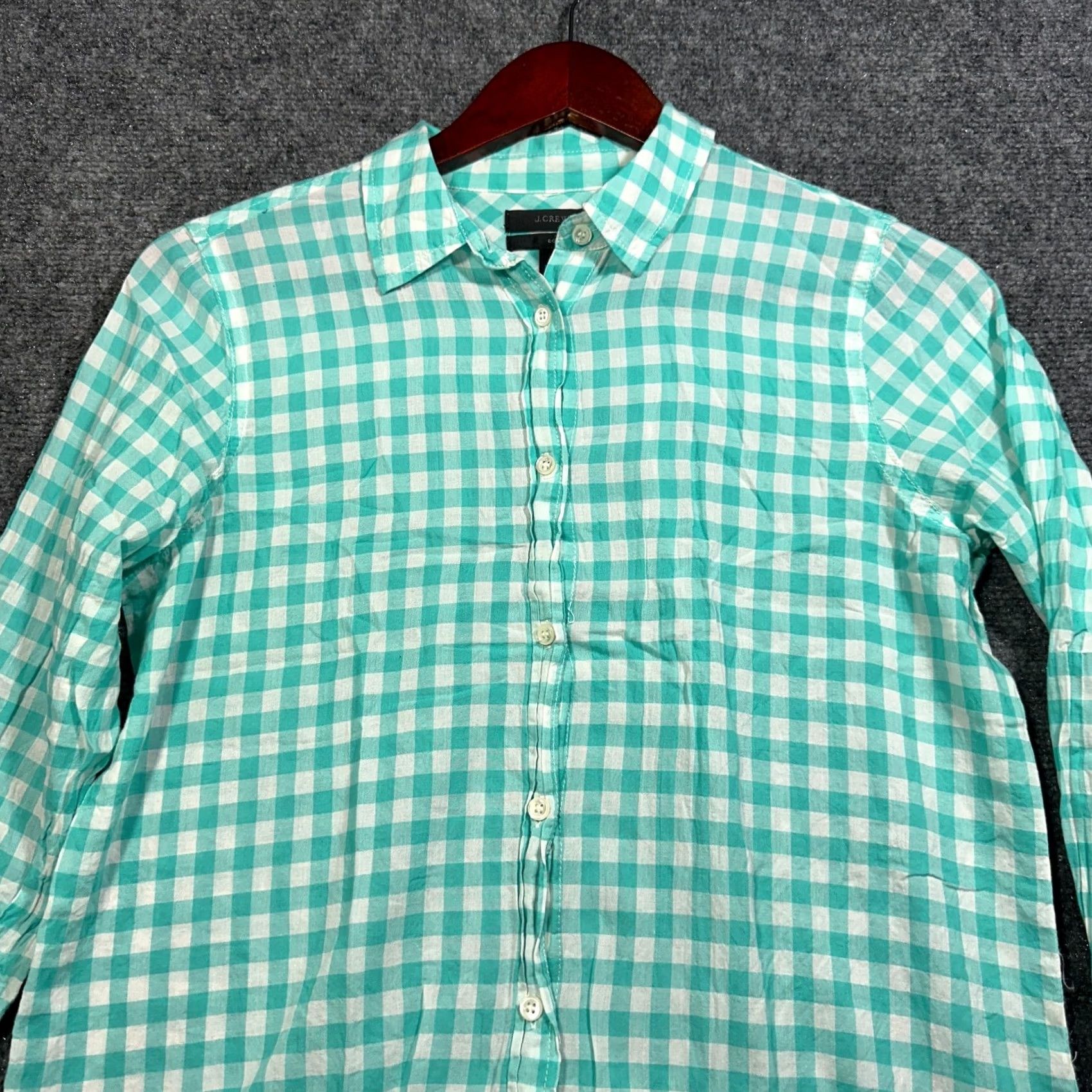 J.Crew J Crew Womens Shirt Green Gingham Check Cotton Stretch Long Sleeve Button Size 4 Size S / US 4 / IT 40 - 5 Thumbnail