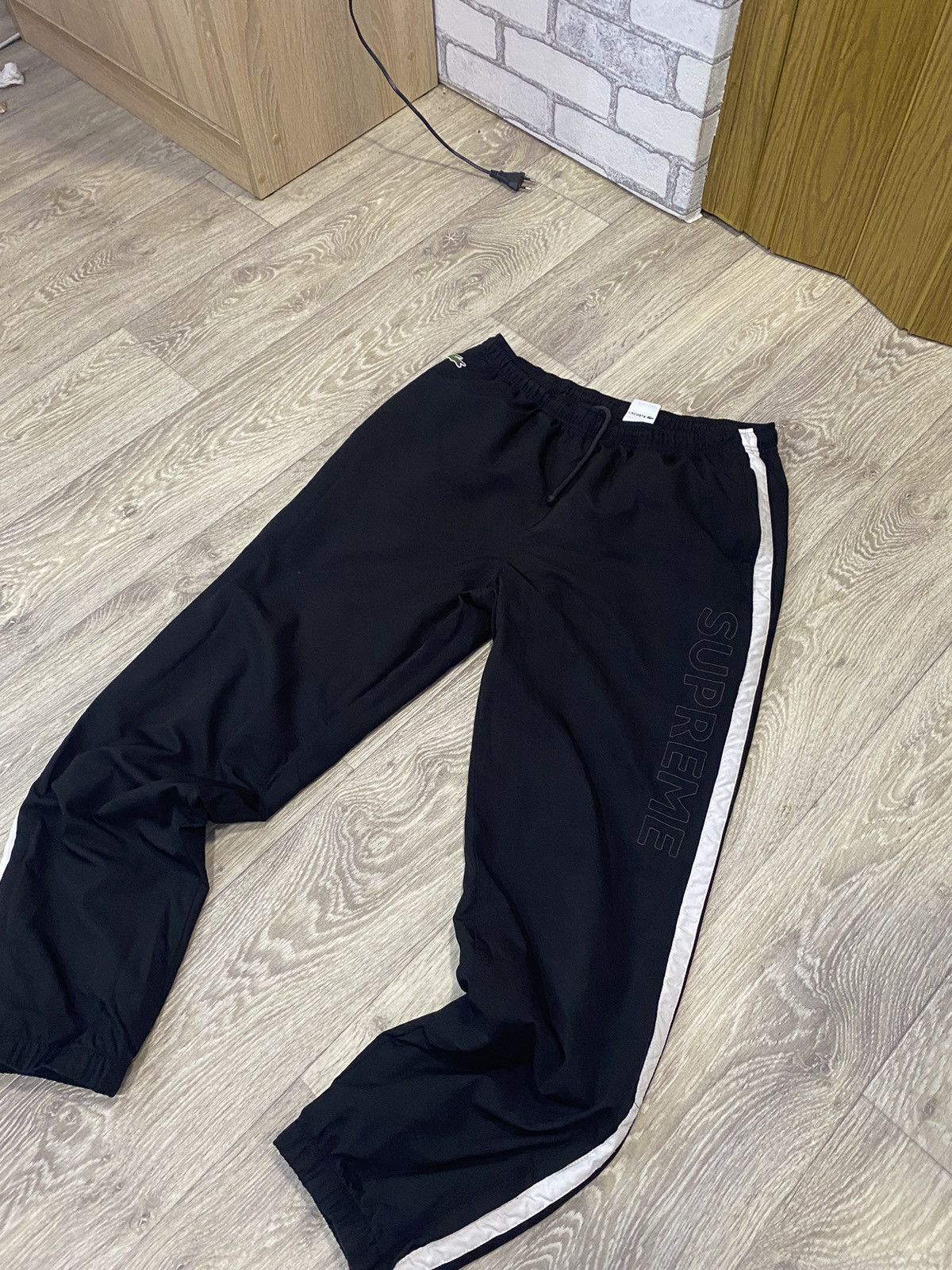 image of Very Supreme X Lacoste Nylon Track Pants in Black, Men's (Size 31)