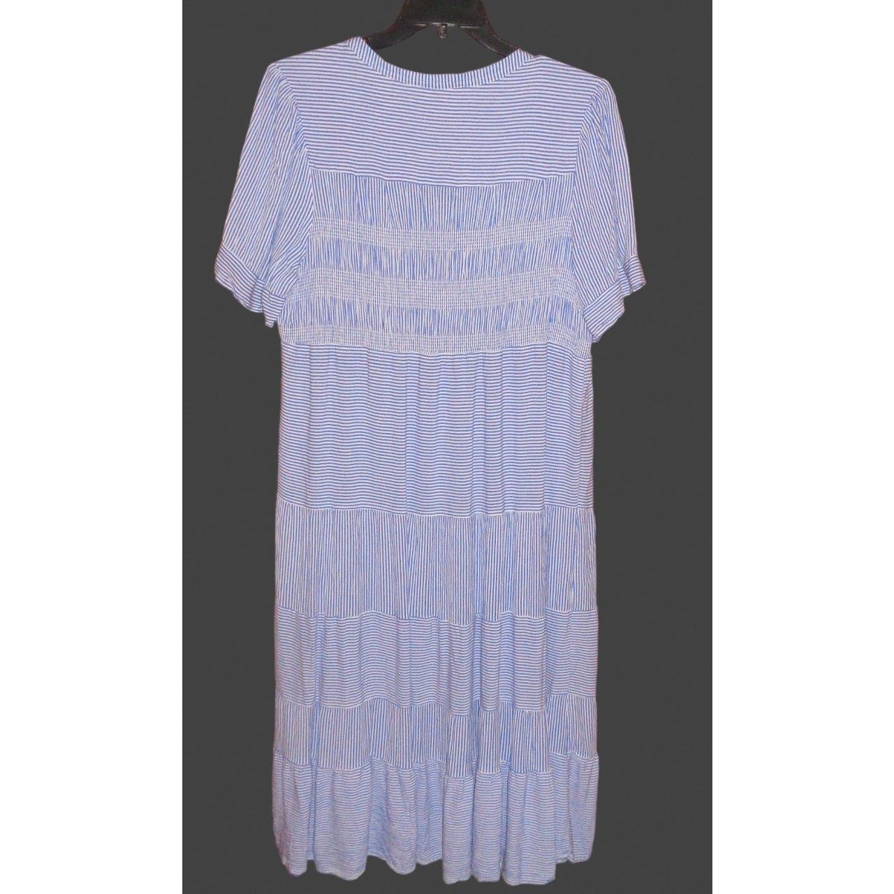 Other Blue Striped Tiered Long Dress XXL Elastic Smocking Boho Size XXL / US 16-18 / IT 52-54 - 4 Thumbnail