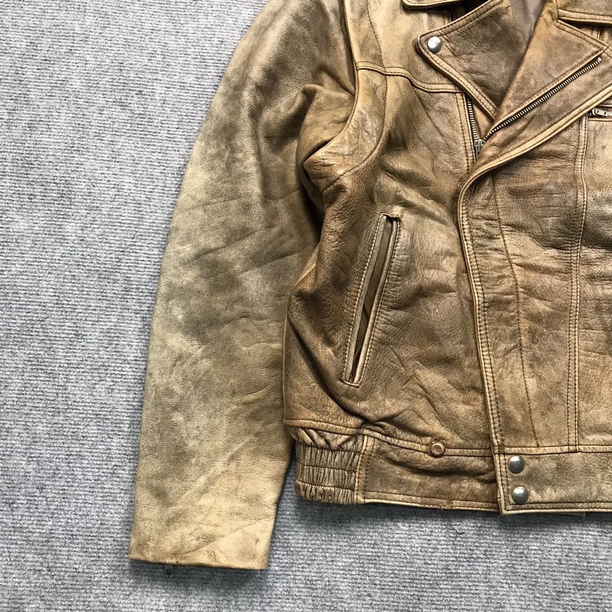Other LEATHER JACKET DOUBLE COLLAR BROWN FADED BIKER JACKET Size US M / EU 48-50 / 2 - 3 Thumbnail