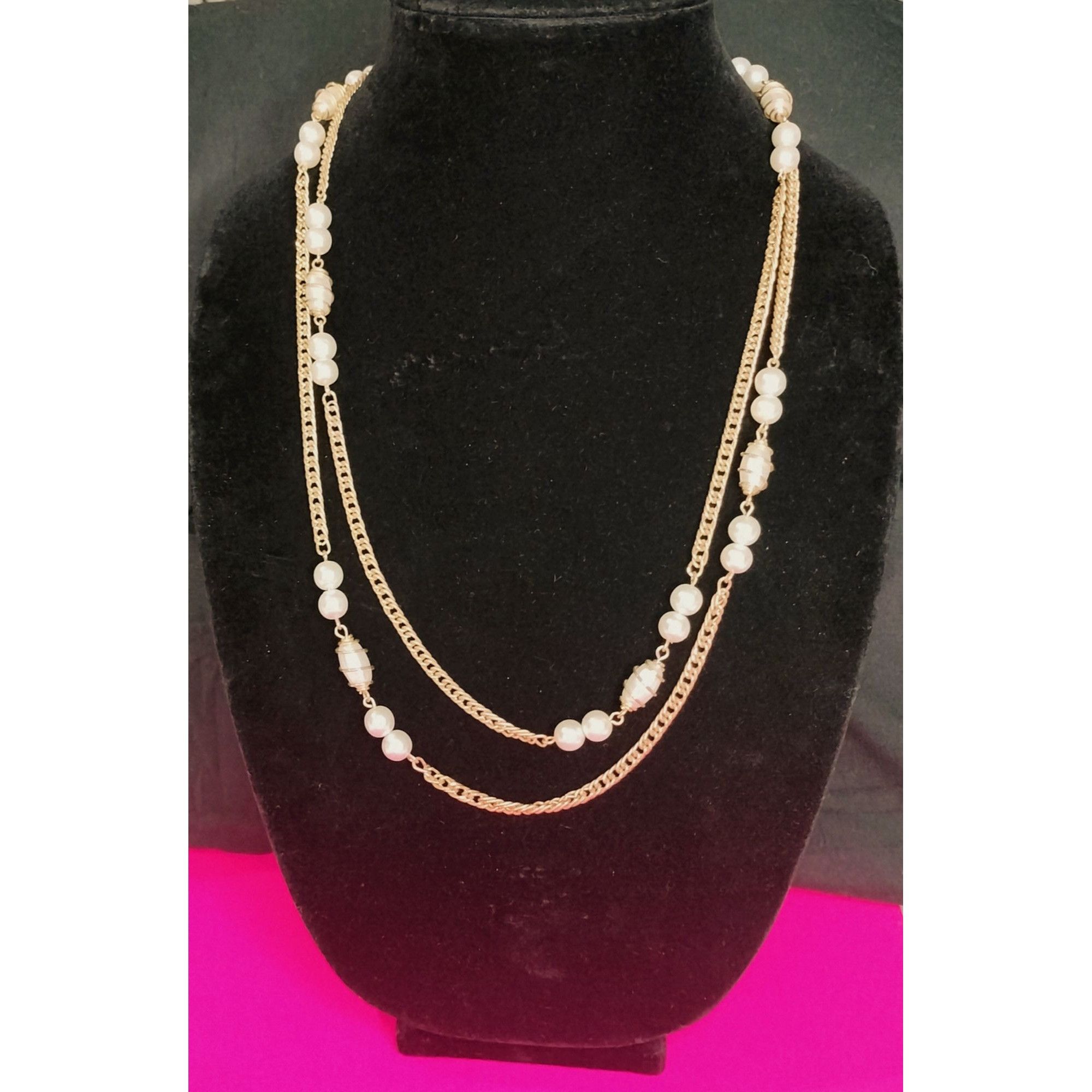Vintage Sarah Coventry Vintage Gold Tone Chain Faux Pearl Pendant Lo Size ONE SIZE - 1 Thumbnail