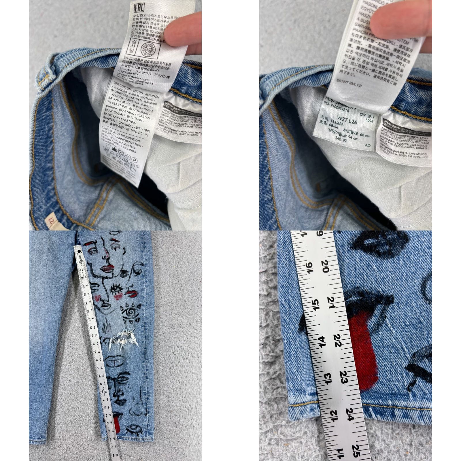 Levi's Levi's Wedgie Fit Jeans Womens 27 Blue Distressed Straight 27x24 Size 27" / US 4 / IT 40 - 8 Thumbnail