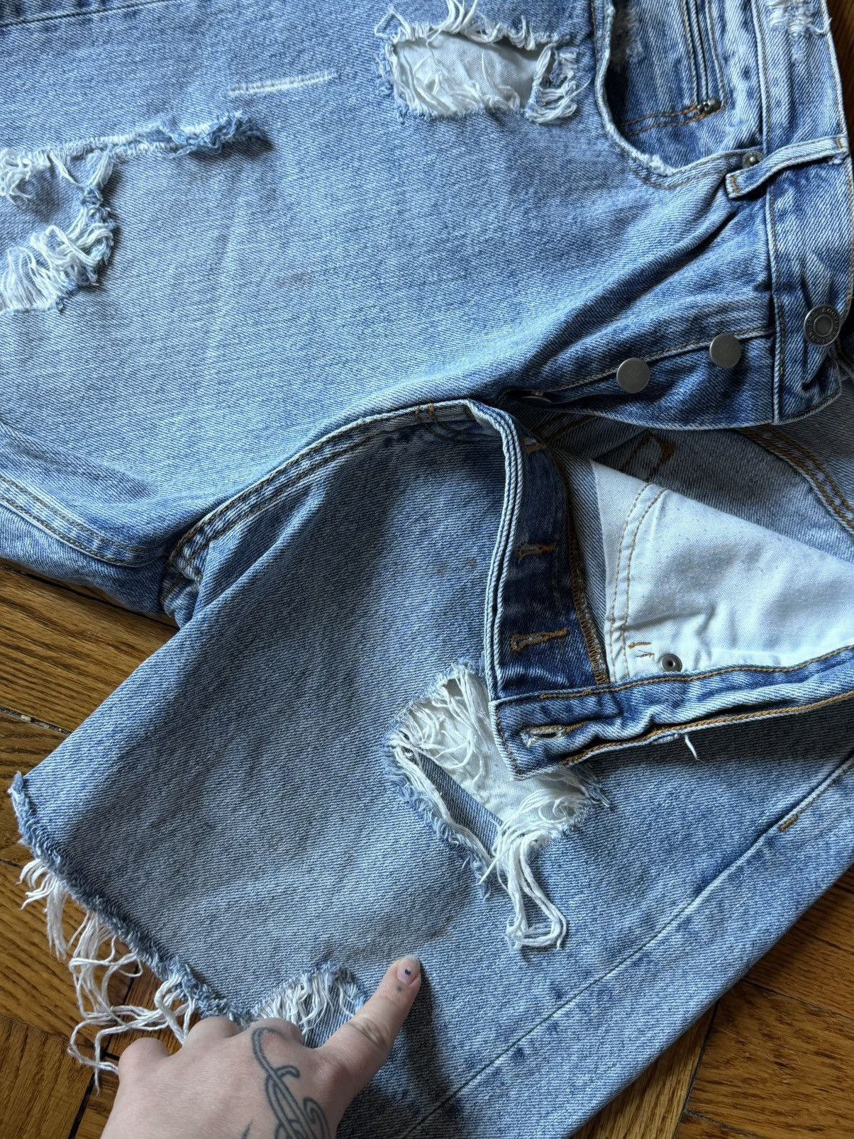 The Kooples The Kooples Distressed Denim Shorts with Skull Grommet Size US 33 - 7 Thumbnail