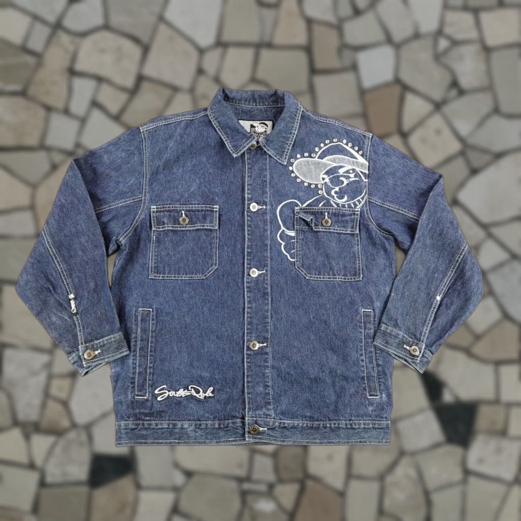 VINTAGE Southpole Denim Jacket Medium Blue Embroidered Rhinestones