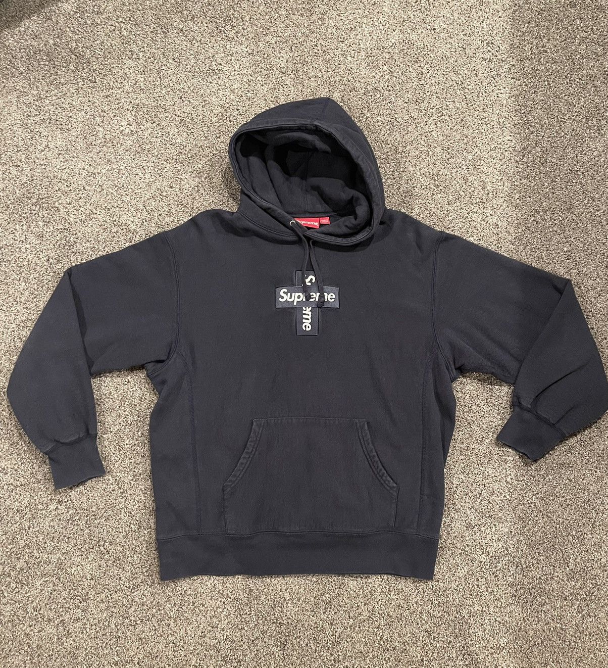 Supreme Supreme Cross Box Logo Hooded Sweatshirt Navy Blue FW20