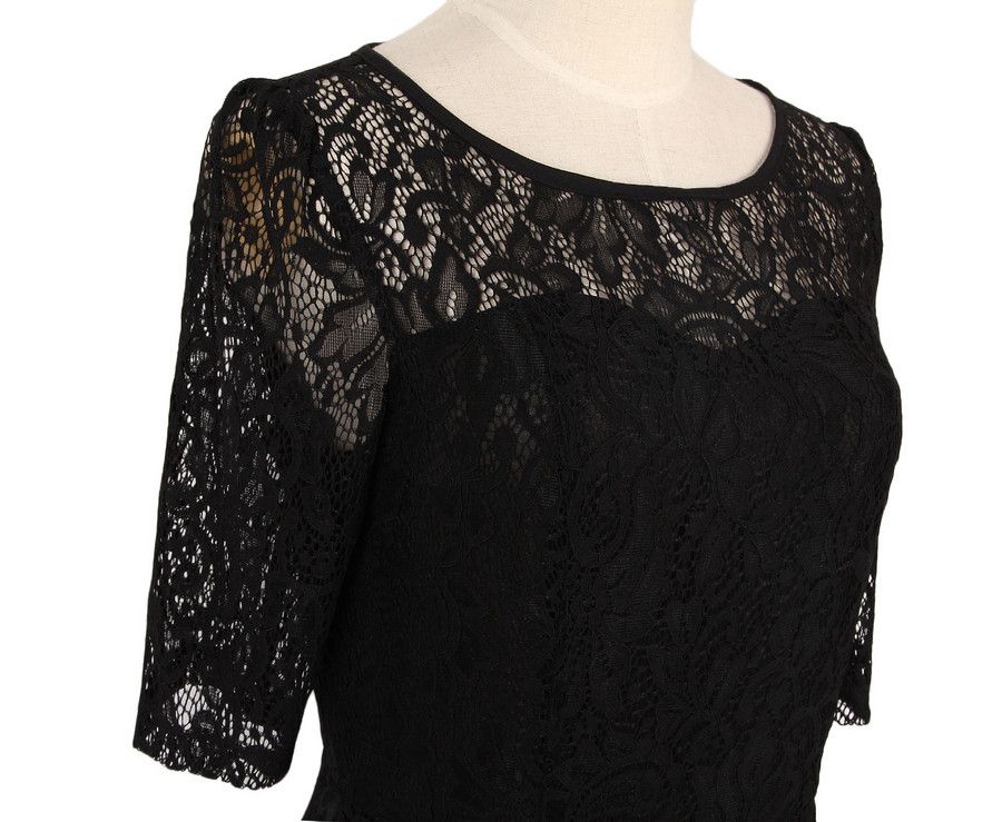 Other Round neck short sleeves black lace women dress Size M / US 6-8 / IT 42-44 - 3 Thumbnail