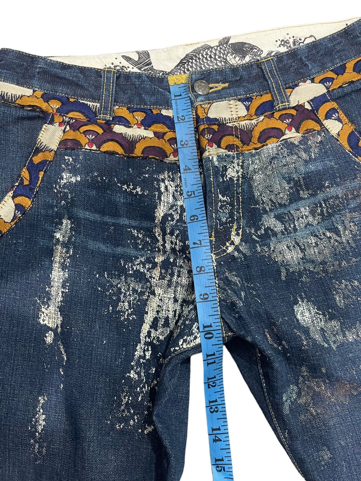 Japanese Brand × Vintage Vintage Gemstone Style Sukajan Koi Fish Denim Jeans Size US 32 / EU 48 - 19 Thumbnail