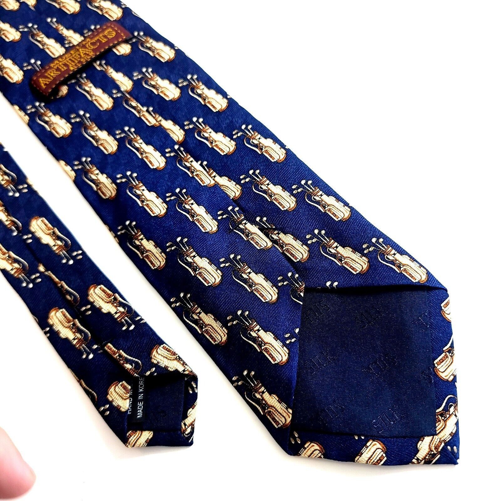 Designer Museum Artifacts Blue Golf Caddy Bag Print Wide Silk Tie Size ONE SIZE - 5 Thumbnail