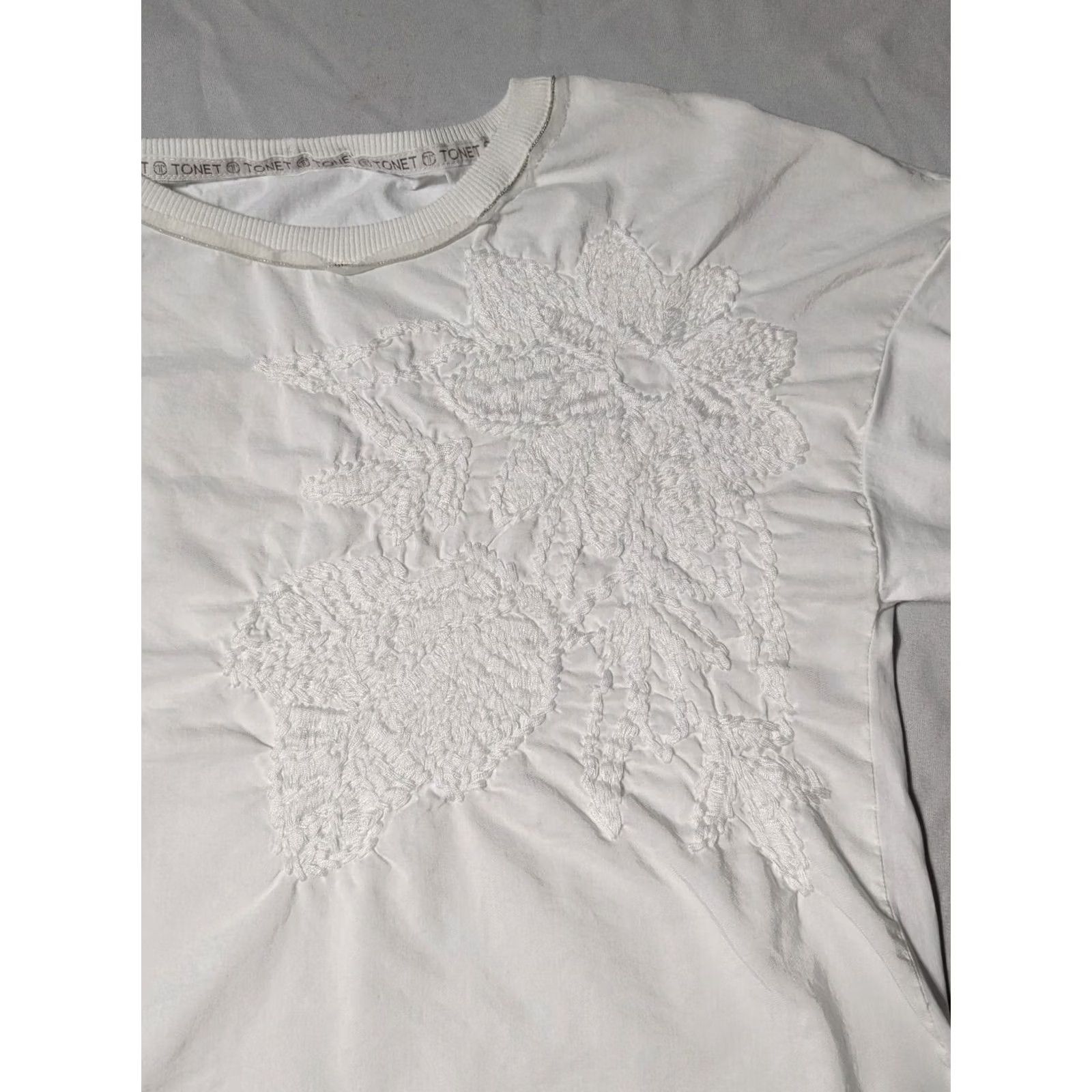 Eton TONET Blouse Women White Cotton Viscose Embroidered Made In Italy 8 Short Sleeve Round Neck Pullover Regular Size M / US 6-8 / IT 42-44 - 3 Thumbnail