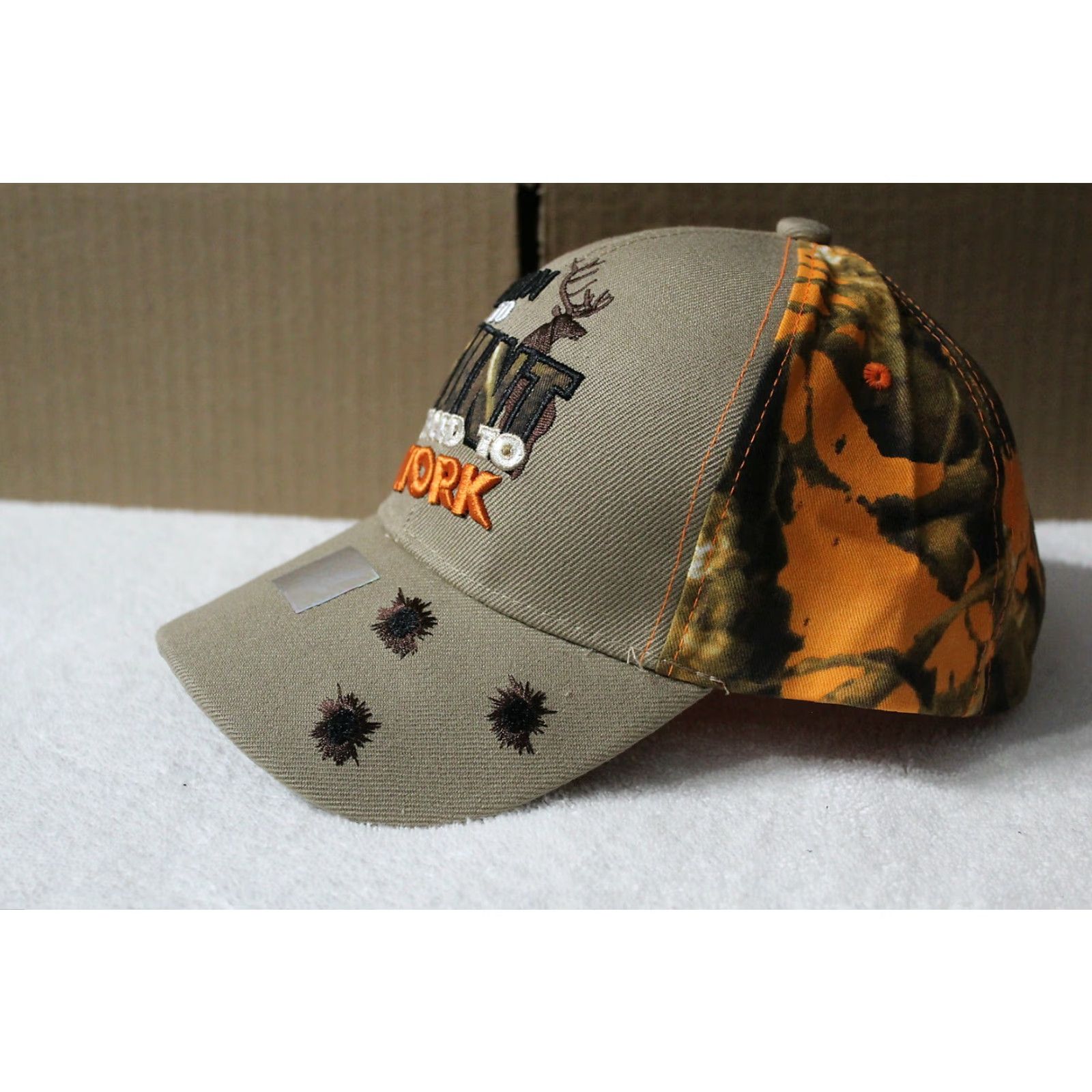 Vintage CALI Born to Hunt Hunting Baseball Cap Men Adjustable Beige Camo Deer Bullet Hole 2018 Size ONE SIZE - 2 Thumbnail