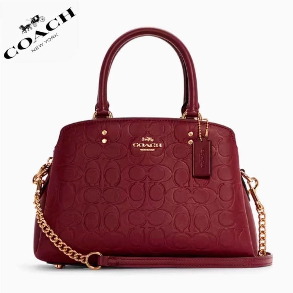 image of NWT Coach Mini Lillie Carryall In Signature Leather in Red, Women's