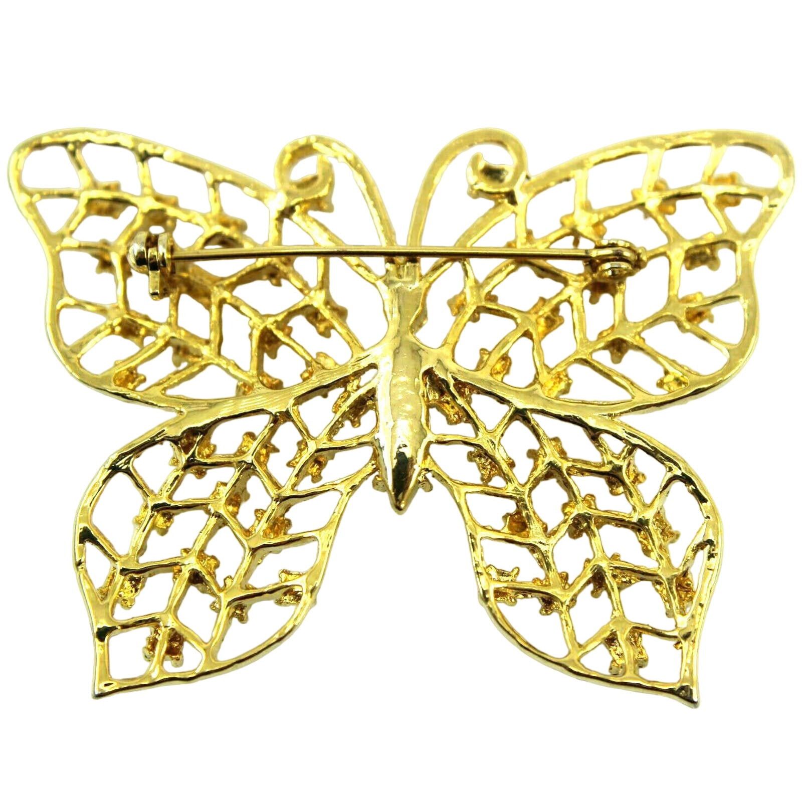 The Unbranded Brand Brooch Goldtone Filigree Butterfly Marquis Rhinestone Body Size ONE SIZE - 2 Thumbnail