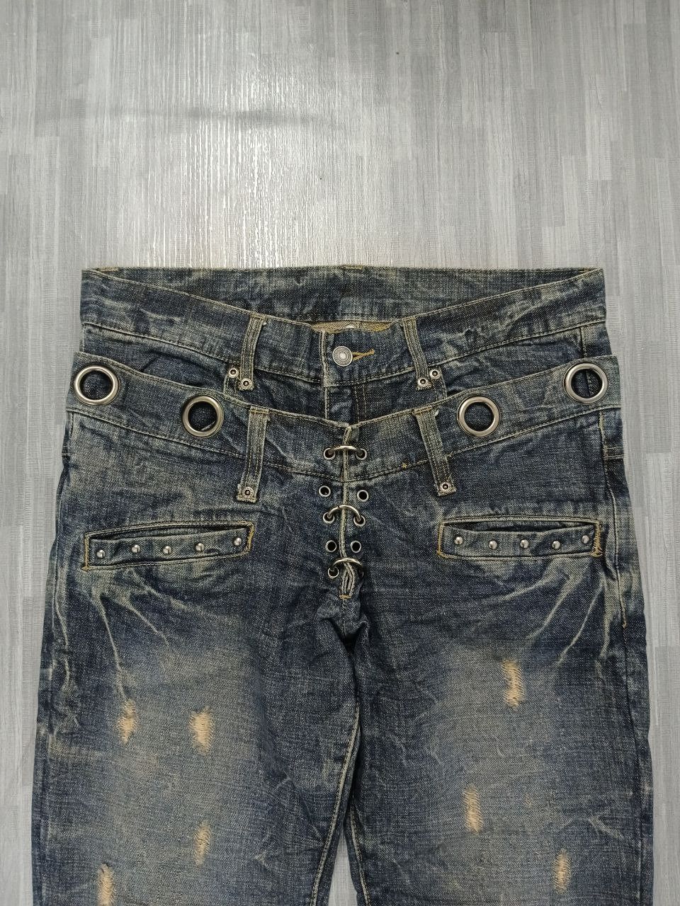 Japanese Brand DiSTRESSED DOUBLE WAIST STUDDED RING UNBRAND DENIM PANTS Size US 31 - 4 Thumbnail