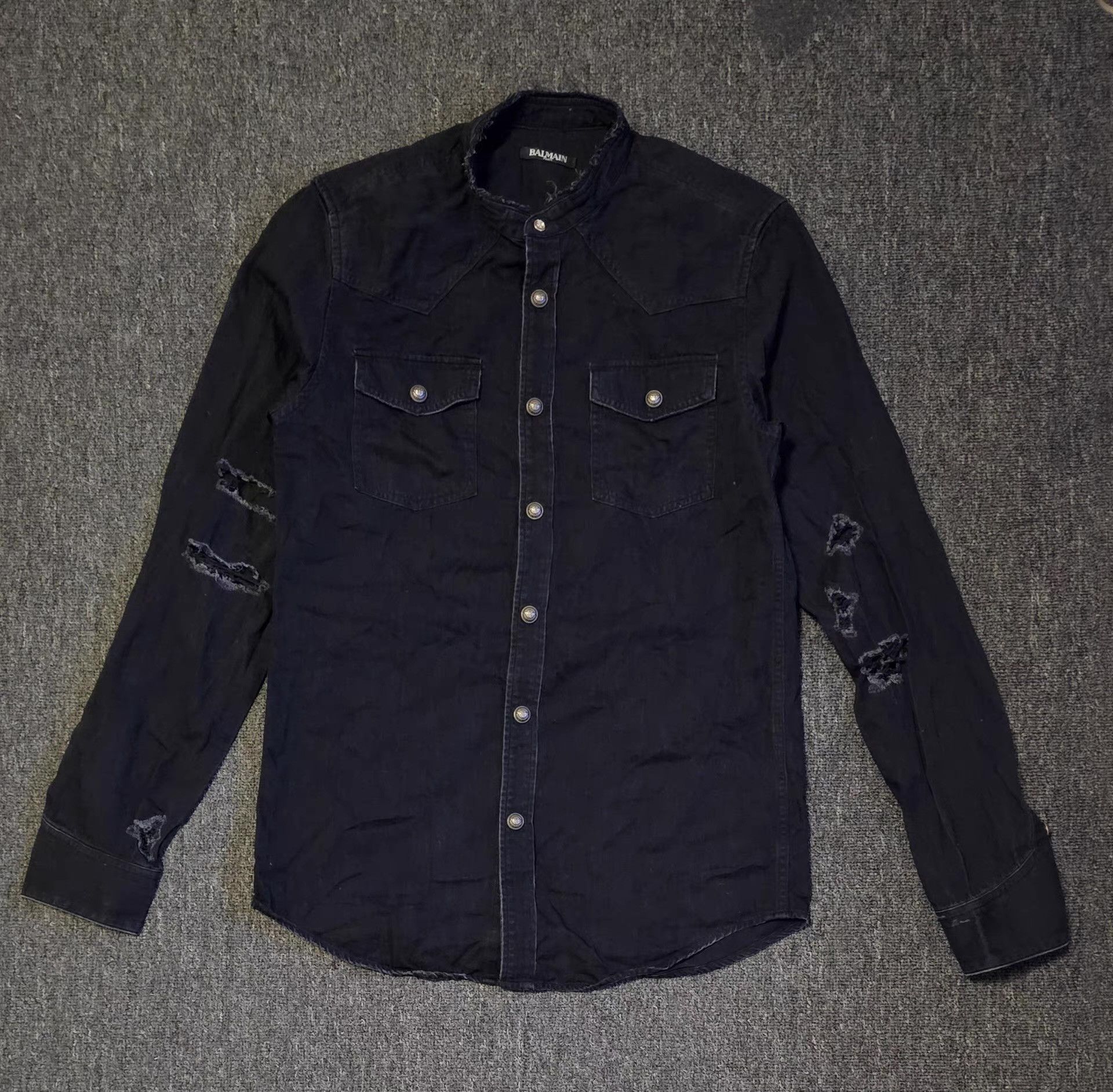 Balmain Balmain Men's Black Distressed Shirt. Q4 Size US M / EU 48-50 / 2 - 1 Thumbnail