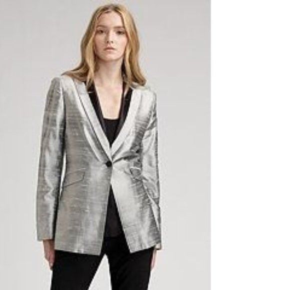 Rag & Bone Rag & Bone Silk Dupioni Peak-Lapel Boyfriend Silver Black Me Size M / US 6-8 / IT 42-44 - 13 Thumbnail