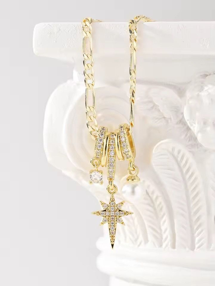Jewelry STAR Necklace with Pearl & Rhinestone Charms Size ONE SIZE - 2 Thumbnail