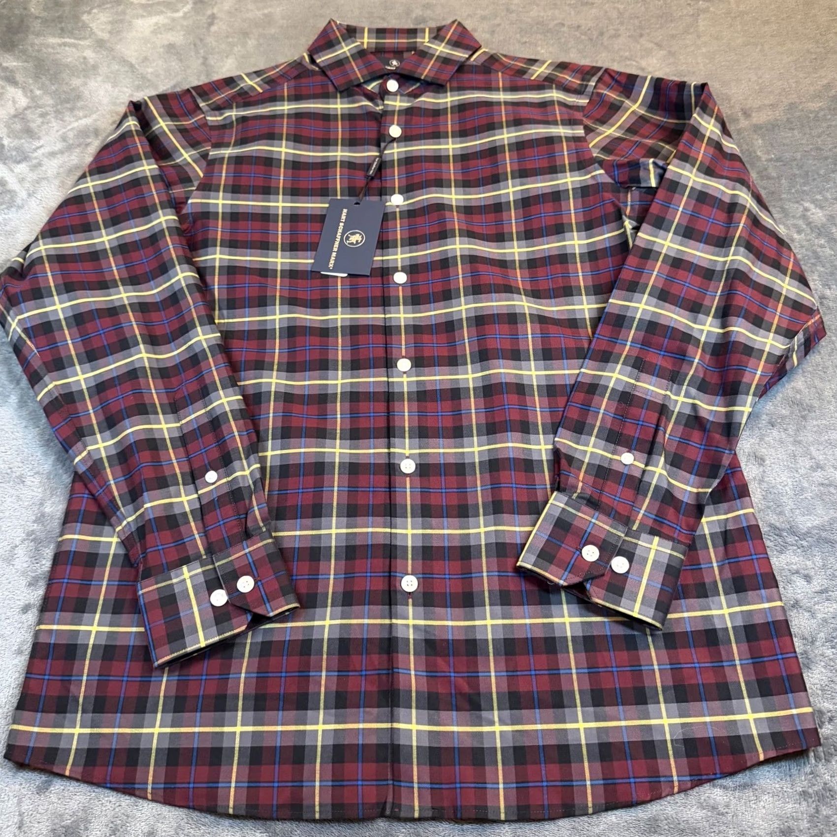 Hart Schaffner Marx Hart Schaffner Marx Shirt Plaid Button-Up Burgundy Grey Cotton NWT Small Men’s Long Sleeve Spread Collar Button Size US S / EU 44-46 / 1 - 2 Thumbnail