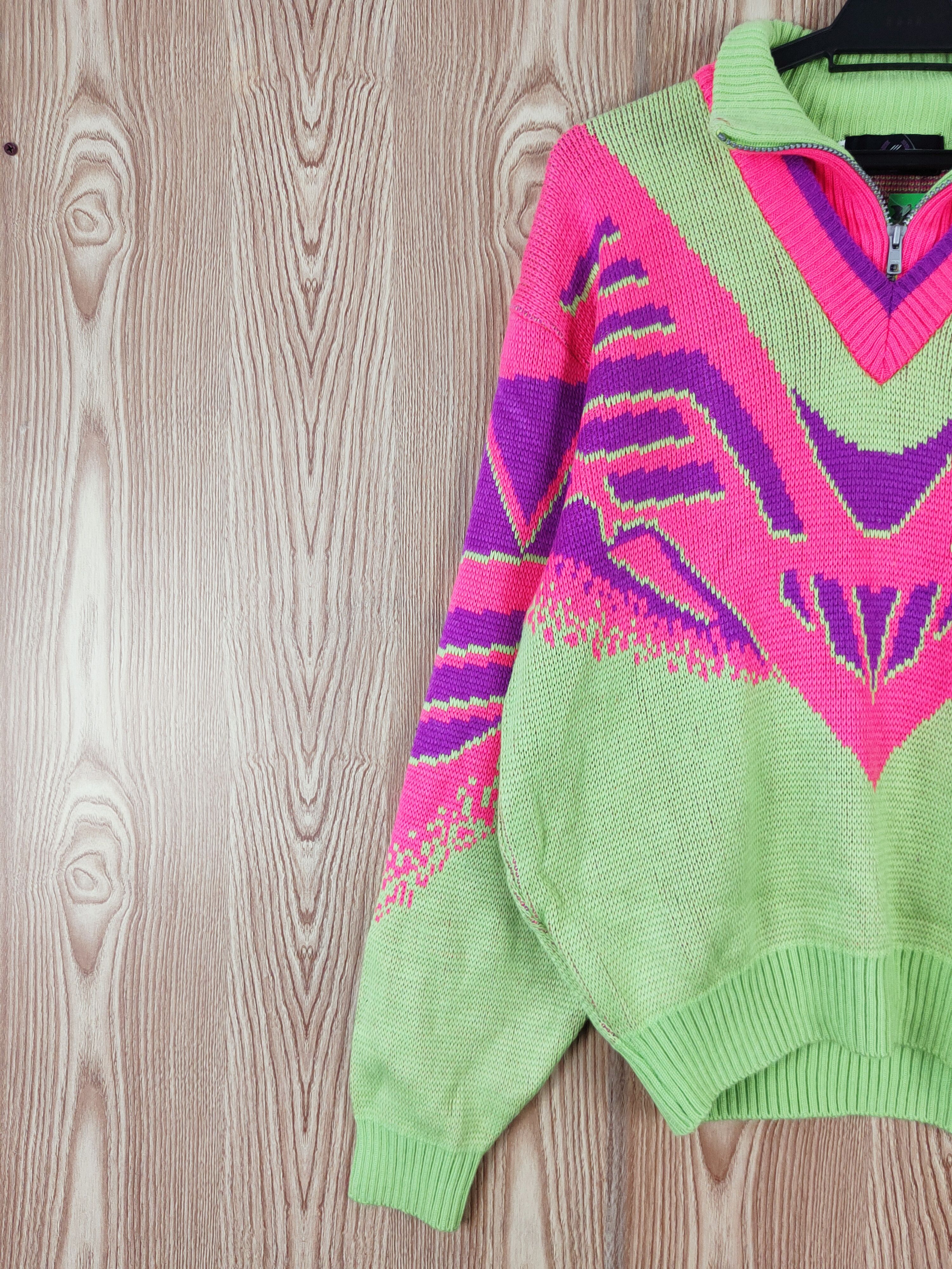 Vintage Fablice Green Pink art vintage Knitwear Sweatshirts #W818 Size US L / EU 52-54 / 3 - 3 Thumbnail