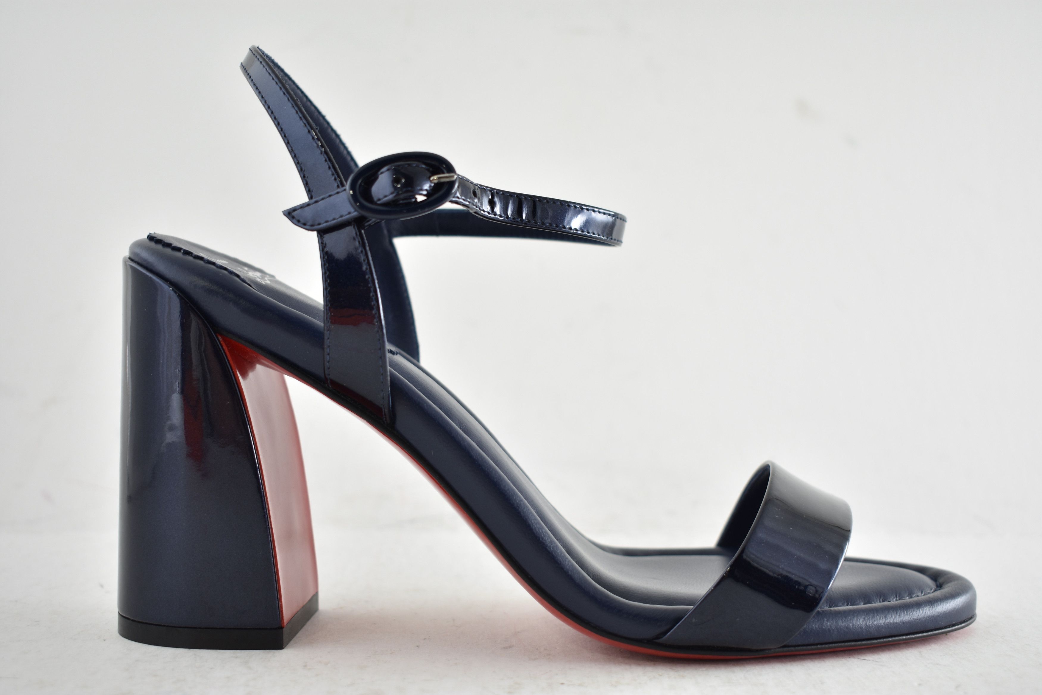 Christian Louboutin Miss Jane Sandal 85 Zaffiro Blue Ankle Strap Block Heel 40 Size US 10 / IT 40 - 2 Thumbnail