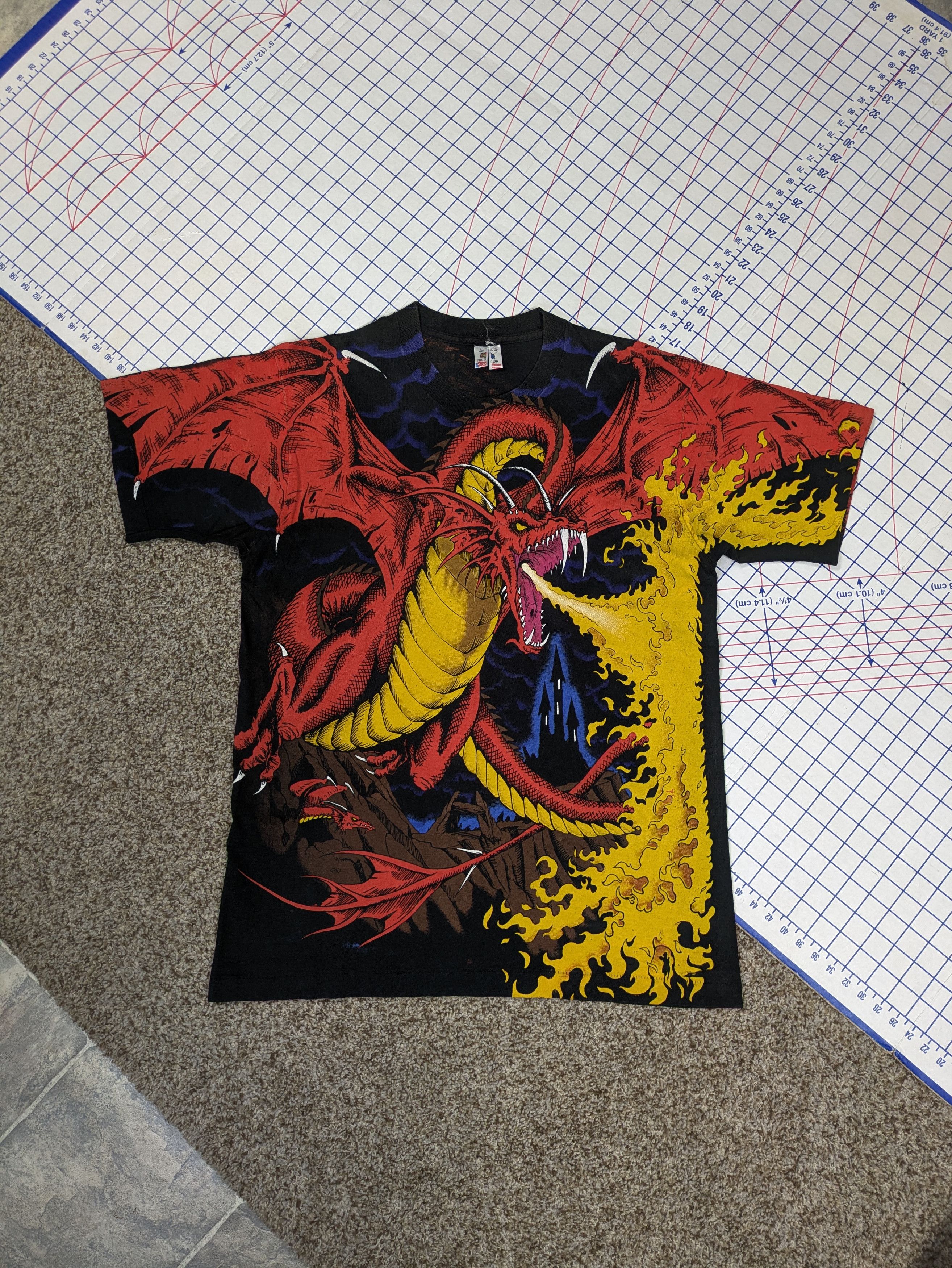Dragon Vs Knight Vintage 90s Liquid Blue Large Shirt