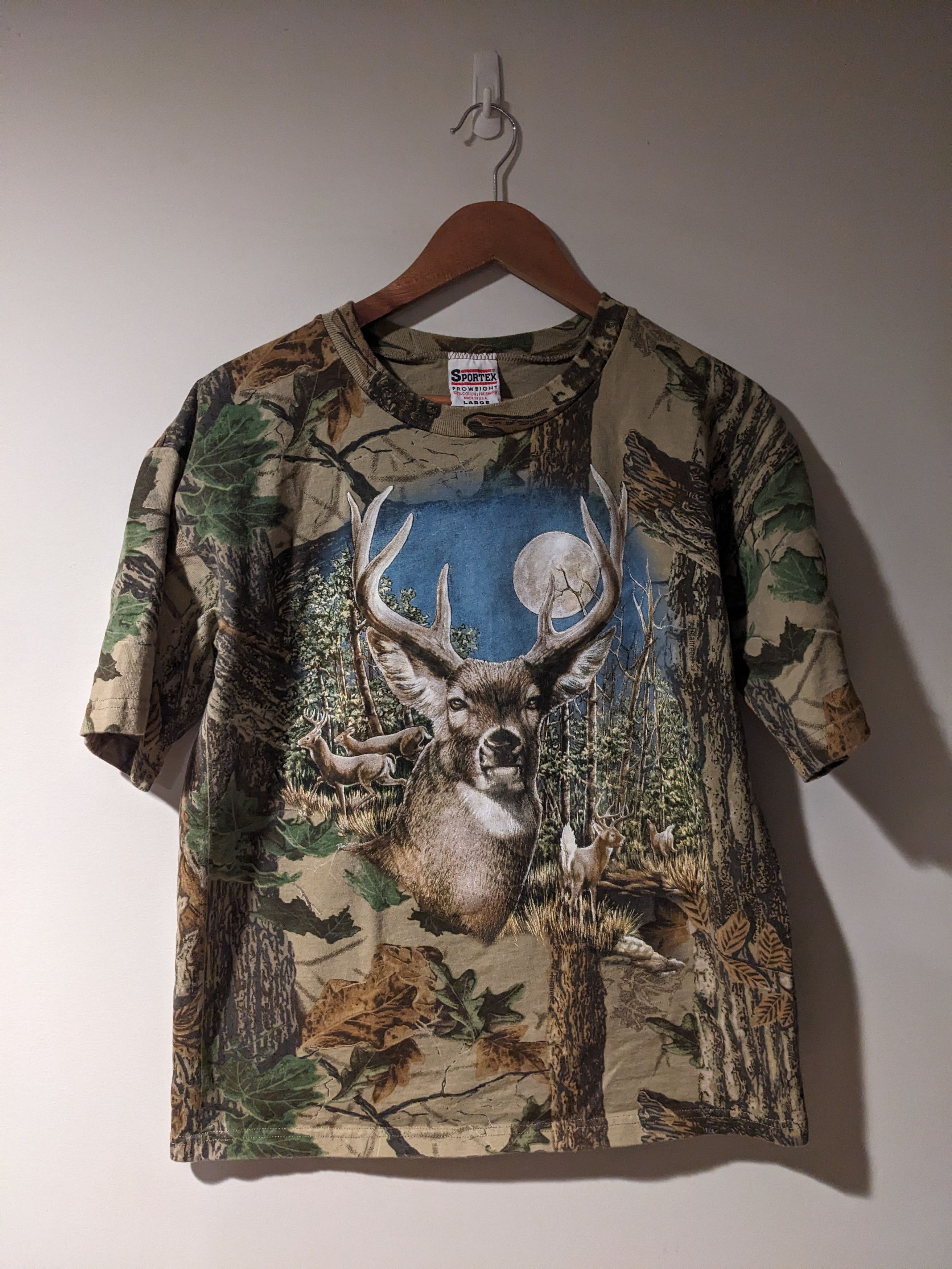 Vintage Vintage 90s Deer Animal Nature Camouflage Large T-Shirt Size US L / EU 52-54 / 3 - 1 Thumbnail