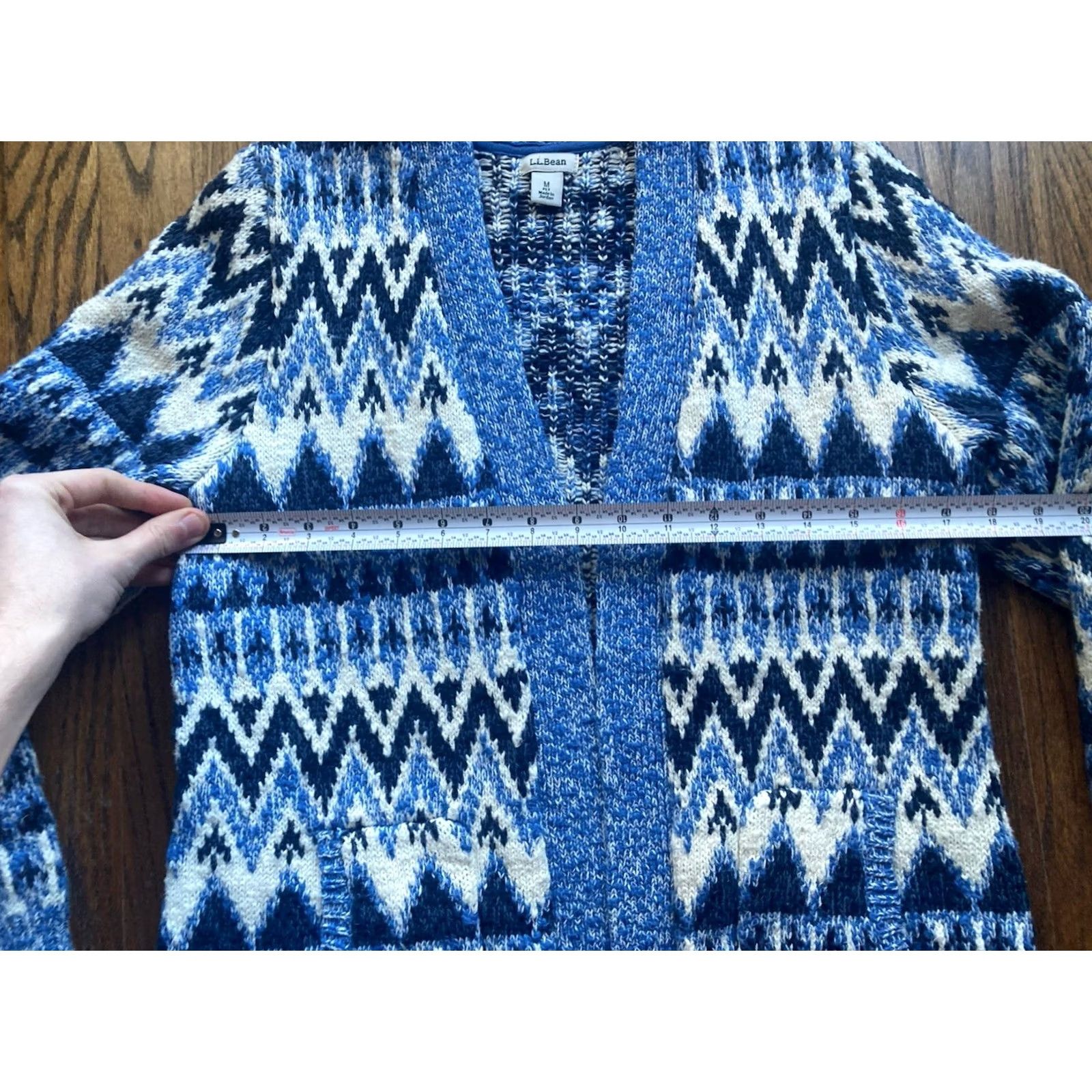 Vintage L.L. Bean Cardigan Sweater Womens Medium Blue Fair Isle Open Cotton Knit" Size M / US 6-8 / IT 42-44 - 5 Thumbnail