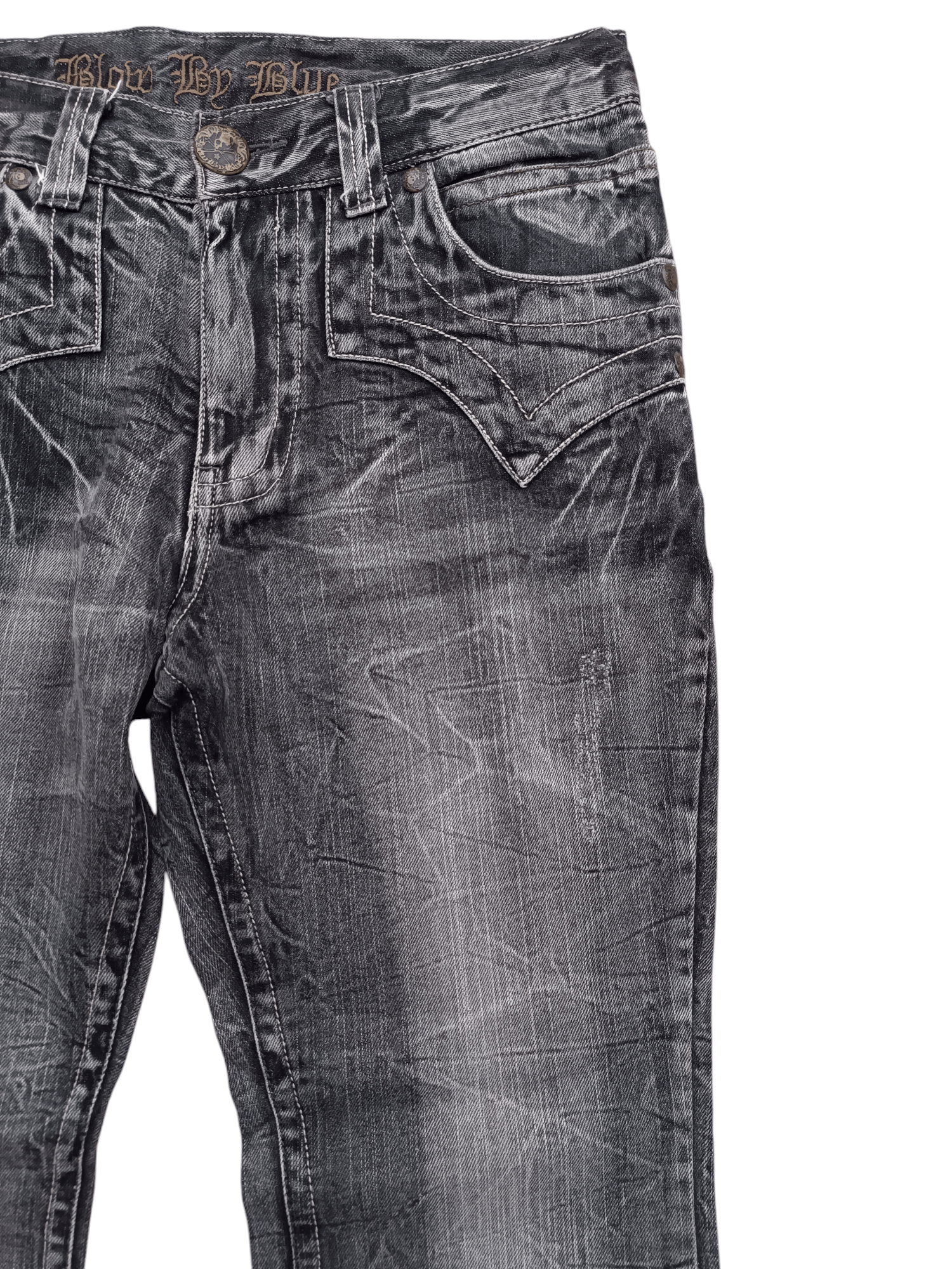 Japanese Brand FLARED 🔥 BLOW BY BLUE DISTRESSED WHISKERS FADED JEANS Size US 31 - 6 Thumbnail