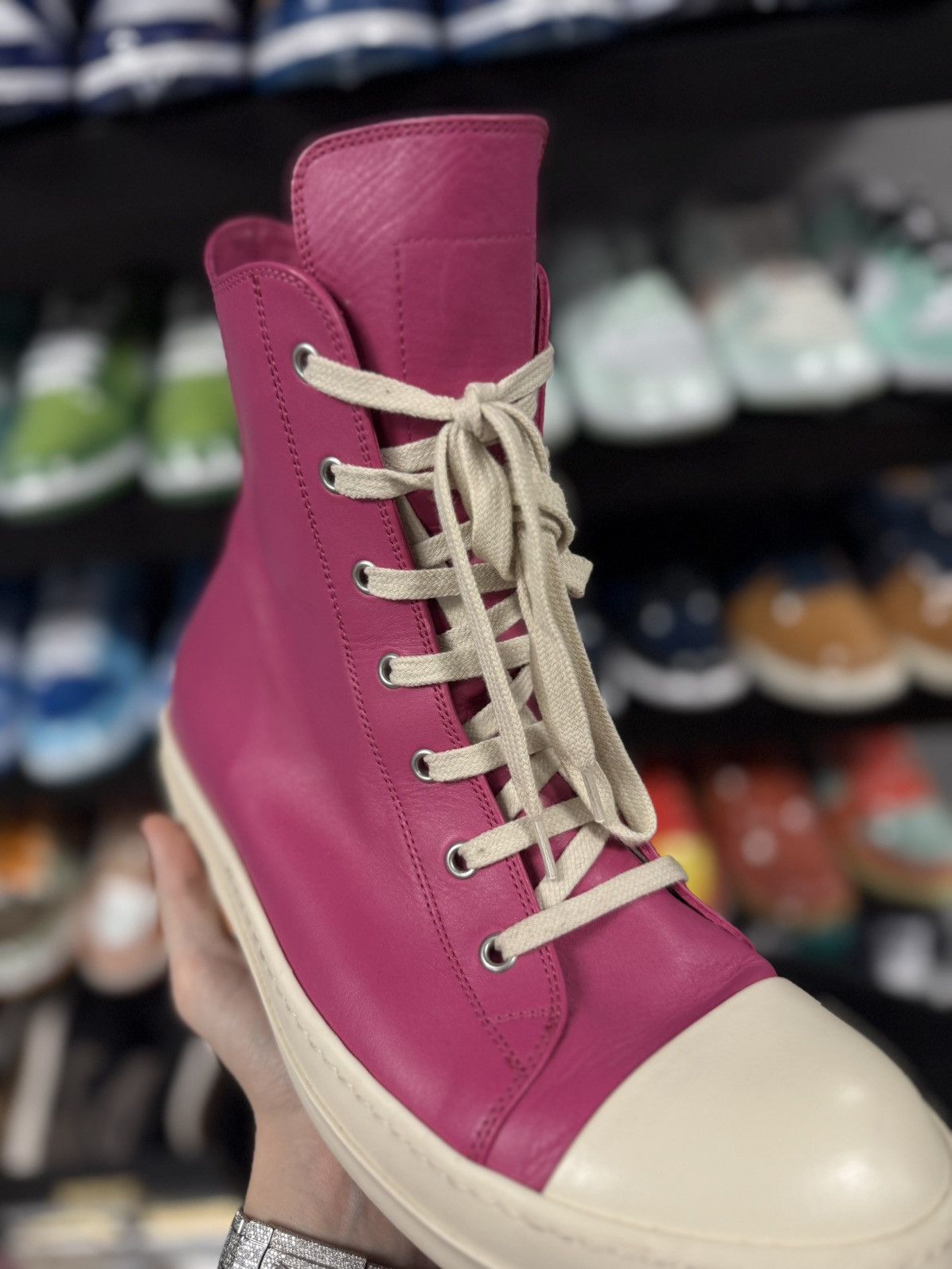 Rick Owens Rick Owen Pink High Top Leather Sneaker 44EU/11US Size US 11 / EU 44 - 7 Thumbnail