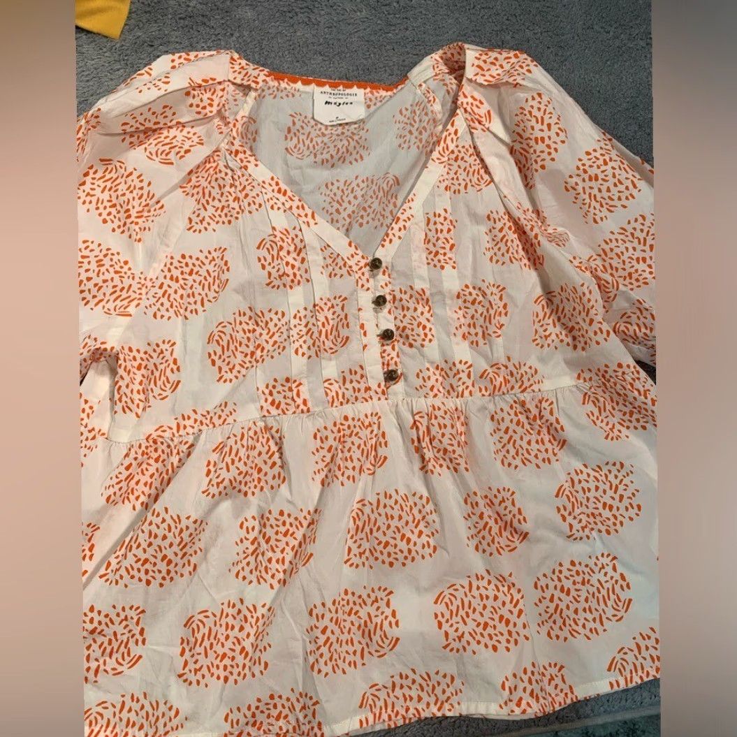 Anthropologie Anthropologie Blouse Orange Woman PP Petites White and Orange SP Moglea The art of Anthropologie Size XXS / US 00 / IT 34 - 3 Thumbnail