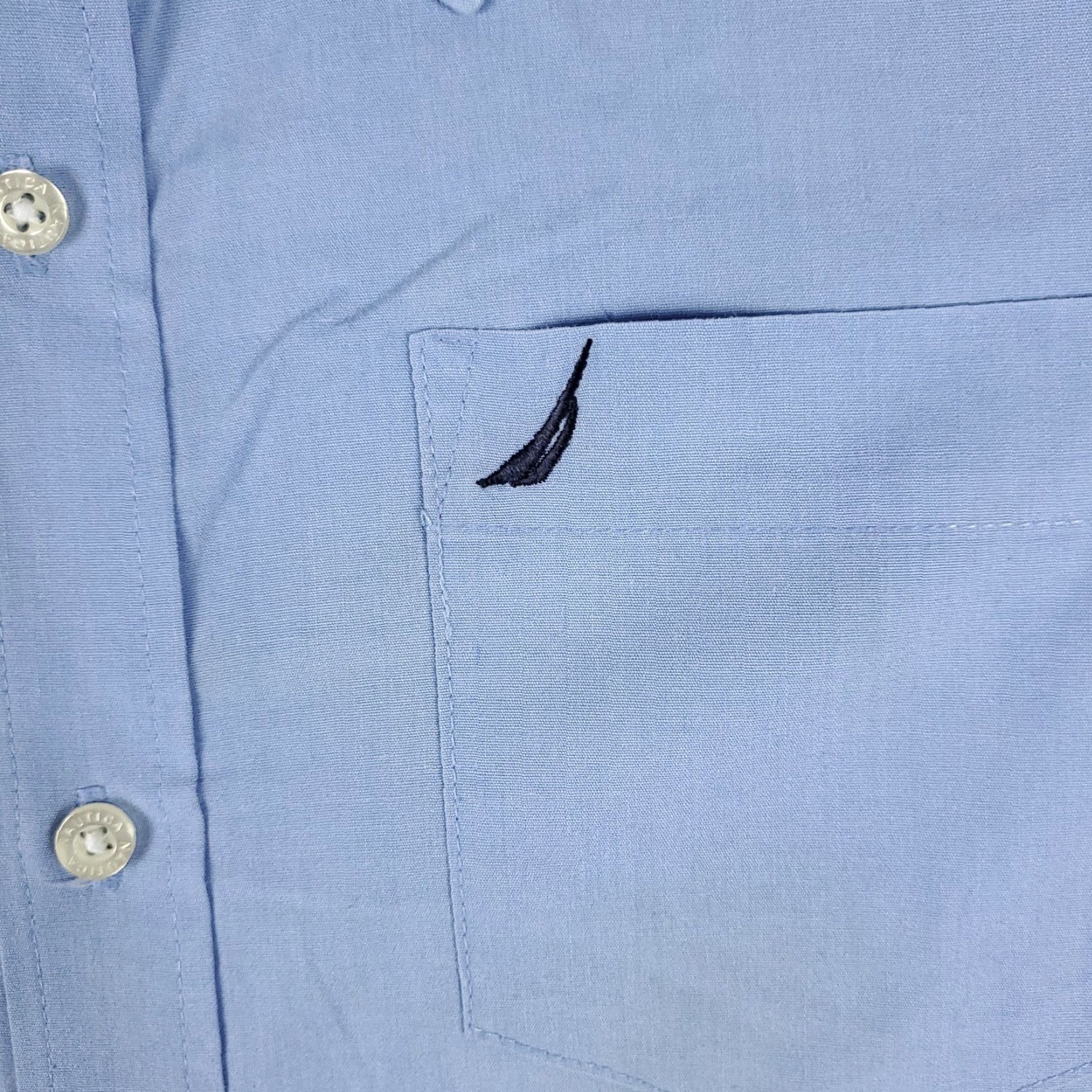 Nautica Nautica Dress Shirt Men Size 16 Blue Poplin Long Sleeve Button Up Collared Formal Workwear Regular Fit American Classic 90s (if applicable) Mens Size 42R - 2 Thumbnail