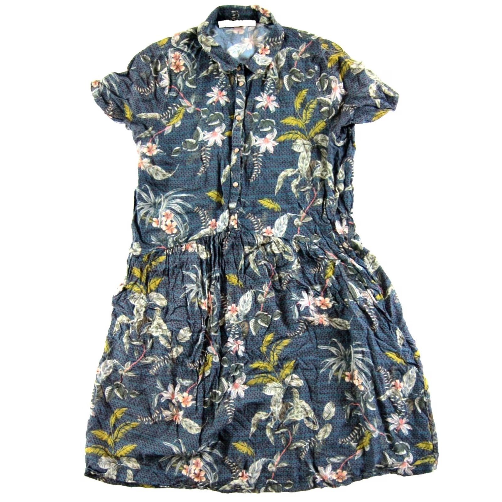 Vintage Acote Rayon Blue Pink Green Floral Pocket Short Sleeve Collar Shirt Dress Size 0 Size XS / US 0-2 / IT 36-38 - 2 Thumbnail