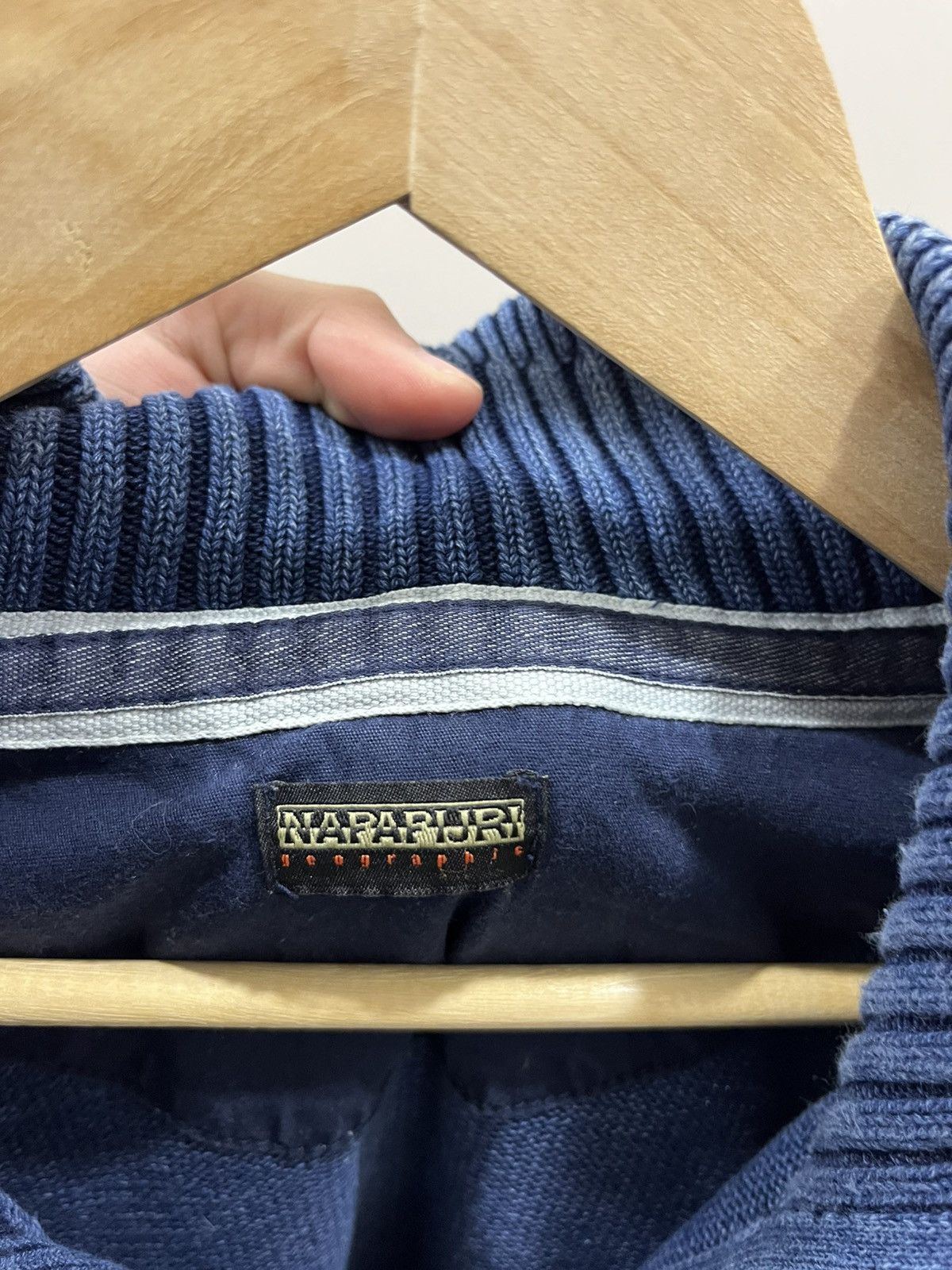 Napapijri NAPAPIJRI GEOGRAPHIC BLUE KNIT ZIP SWEATER OUTDOOR PULLOVER Size US XL / EU 56 / 4 - 4 Thumbnail