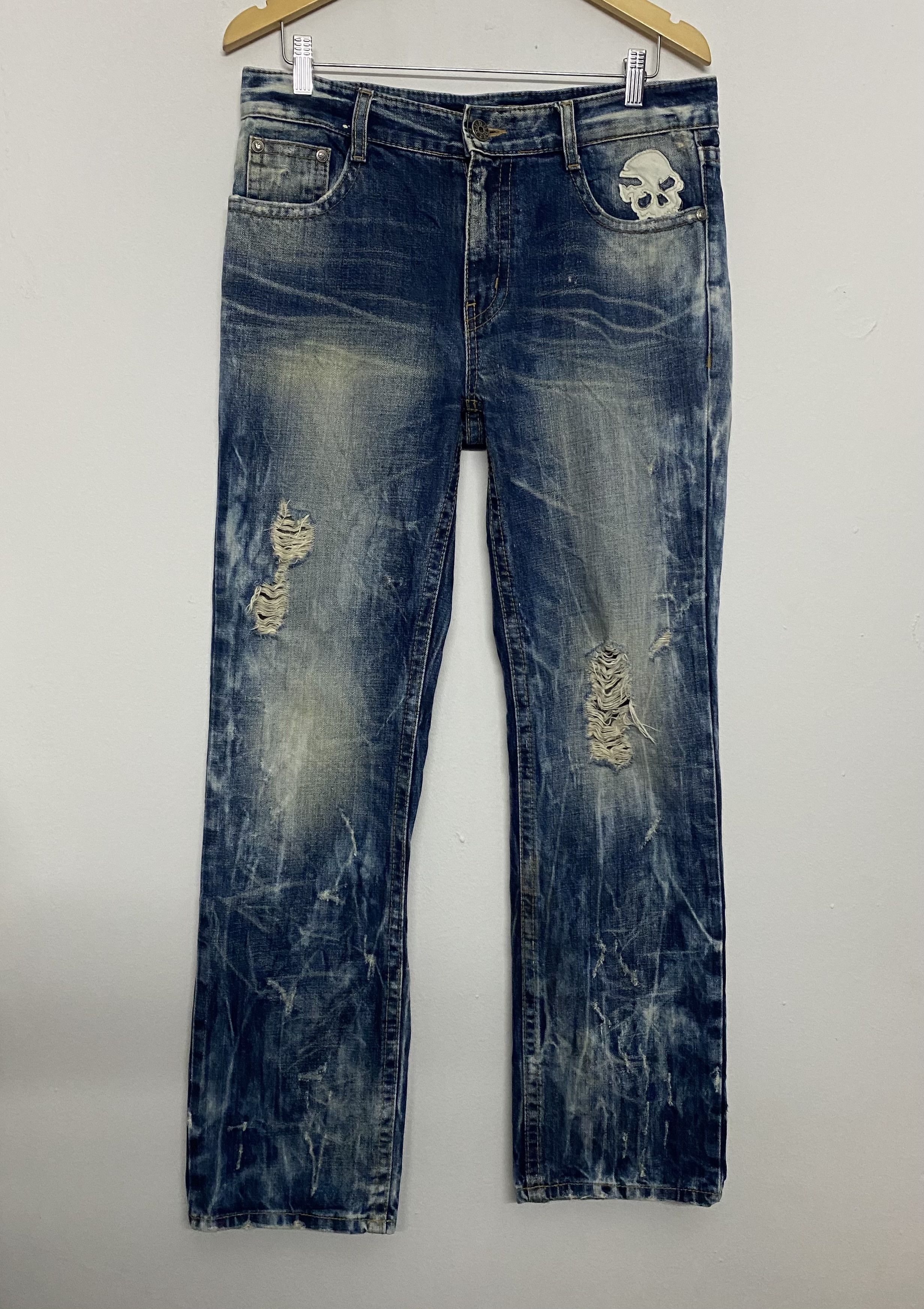 Vintage Cloud 72 Gothic Distressed Denim Jeans Ripped Skull Wing Size US 34 / EU 50 - 2 Thumbnail