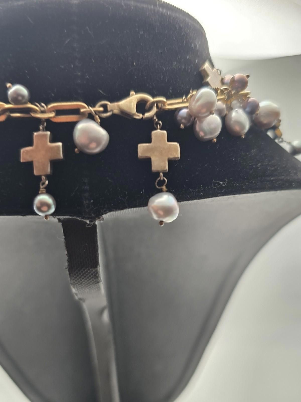 The Unbranded Brand 14k Gold Sterling Baroque Pearl Cross Necklace 20" Paperclip Size ONE SIZE - 5 Thumbnail