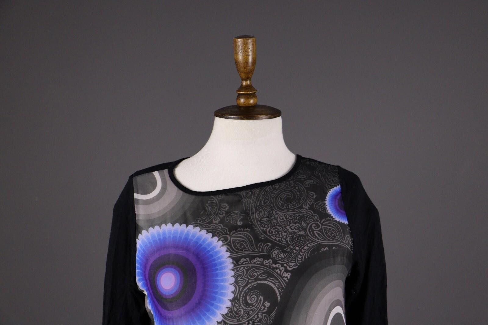 Desigual Desigual Black Floral Long Sleeve Top Shirt Blouse Size XS Size XS / US 0-2 / IT 36-38 - 2 Thumbnail