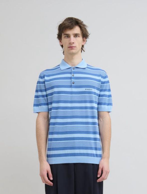 Marni o1w1db10326 Striped Cotton Polo Shirt in Blue Size US XL / EU 56 / 4 - 1 Thumbnail