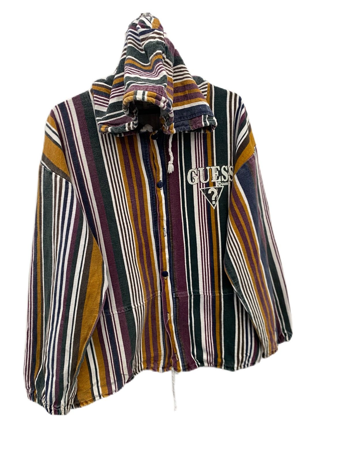 Georges Marciano × Guess × Vintage VINTAGE GUESS ACTIVE USA STRIPE BUTTON UP HOODIES Size US L / EU 52-54 / 3 - 3 Thumbnail