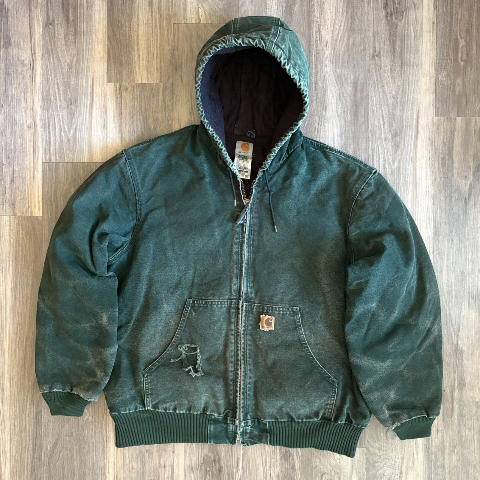 Carhartt × Vintage Vintage J130 SPC Green Carhartt Hooded Work Jacket Size XL Size US XL / EU 56 / 4 - 1 Thumbnail