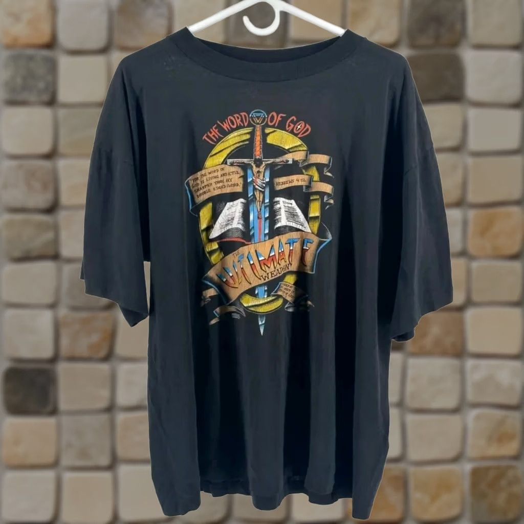 Vintage VINTAGE 80s The Word Of God The Ultimate Weapon Jesus T-Shirt XXL Black Mens 2XL Alore Size US XXL / EU 58 / 5 - 1 Thumbnail